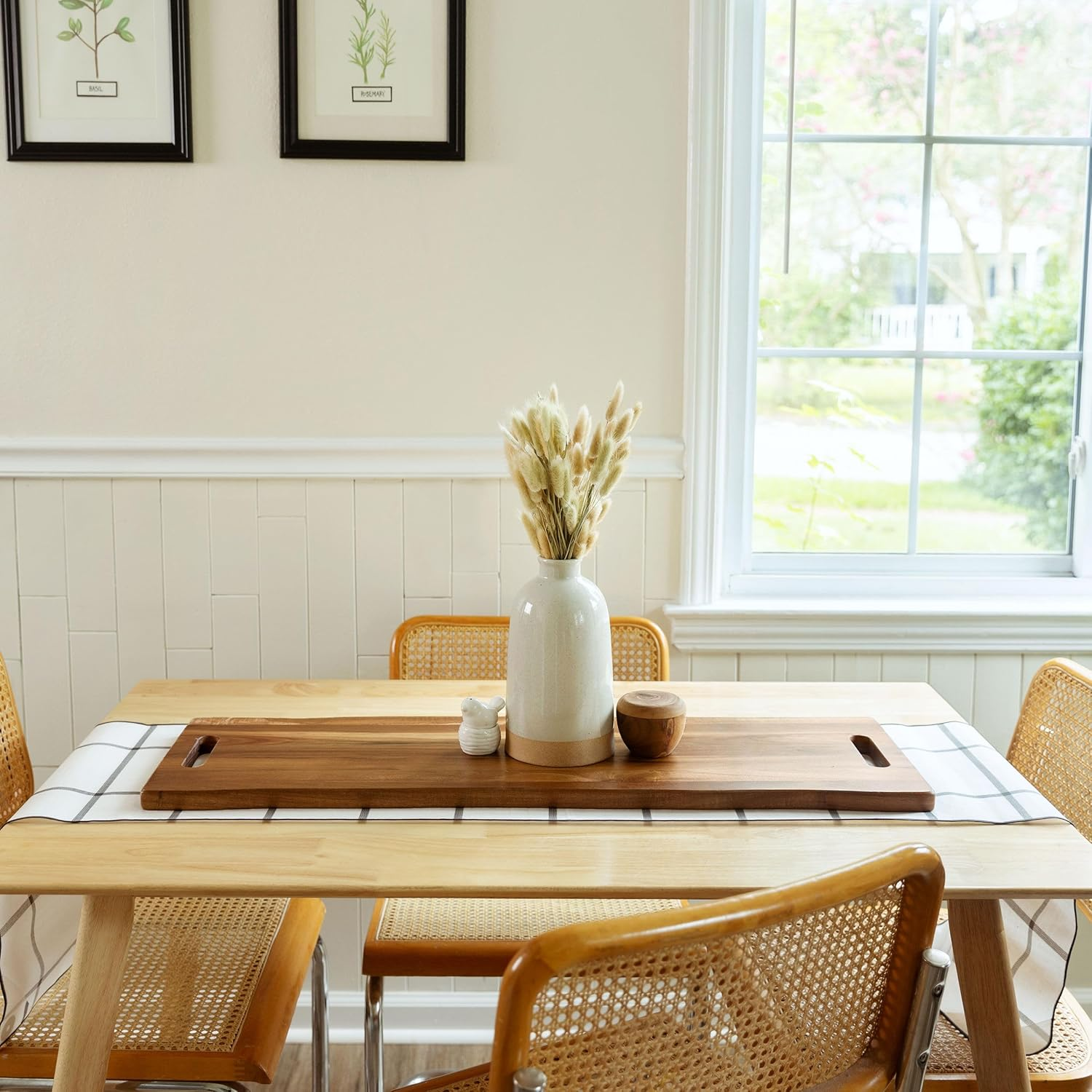 Large Acacia Serving Board with Handles, 36 X 12 Inch Rectangular Charcuterie Platter, Natural Wood Server for Meat, Cheese Board, and Party Appetizers, Extra Long 3Ft, Light - Light image number 4