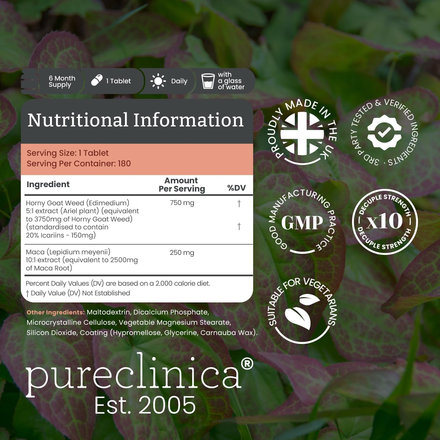 10X Horny Goat Weed Extract (3750Mg) Maca Extract (2500Mg) X 180 Tablets - 10 X More Icariins and Maca - and 5Mg Black Pepper Extract for 300% Increased Absorption: SKU: HGWM image number 3