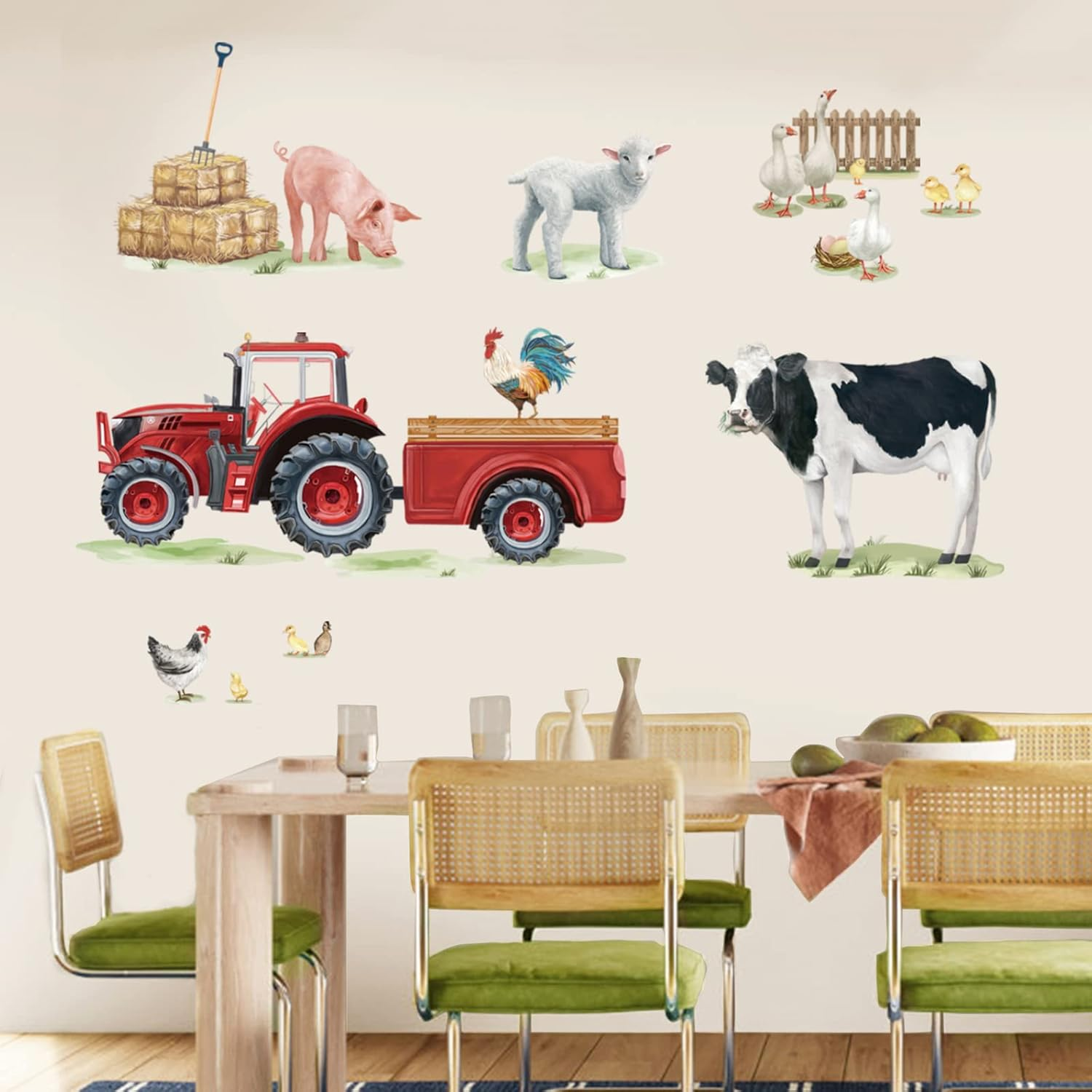 Wondever Farm Animals Cow Wall Stickers Farmhouse Truck Roosters Peel and Stick Wall Art Decals for Kitchen Living Room Kids Room image number 4