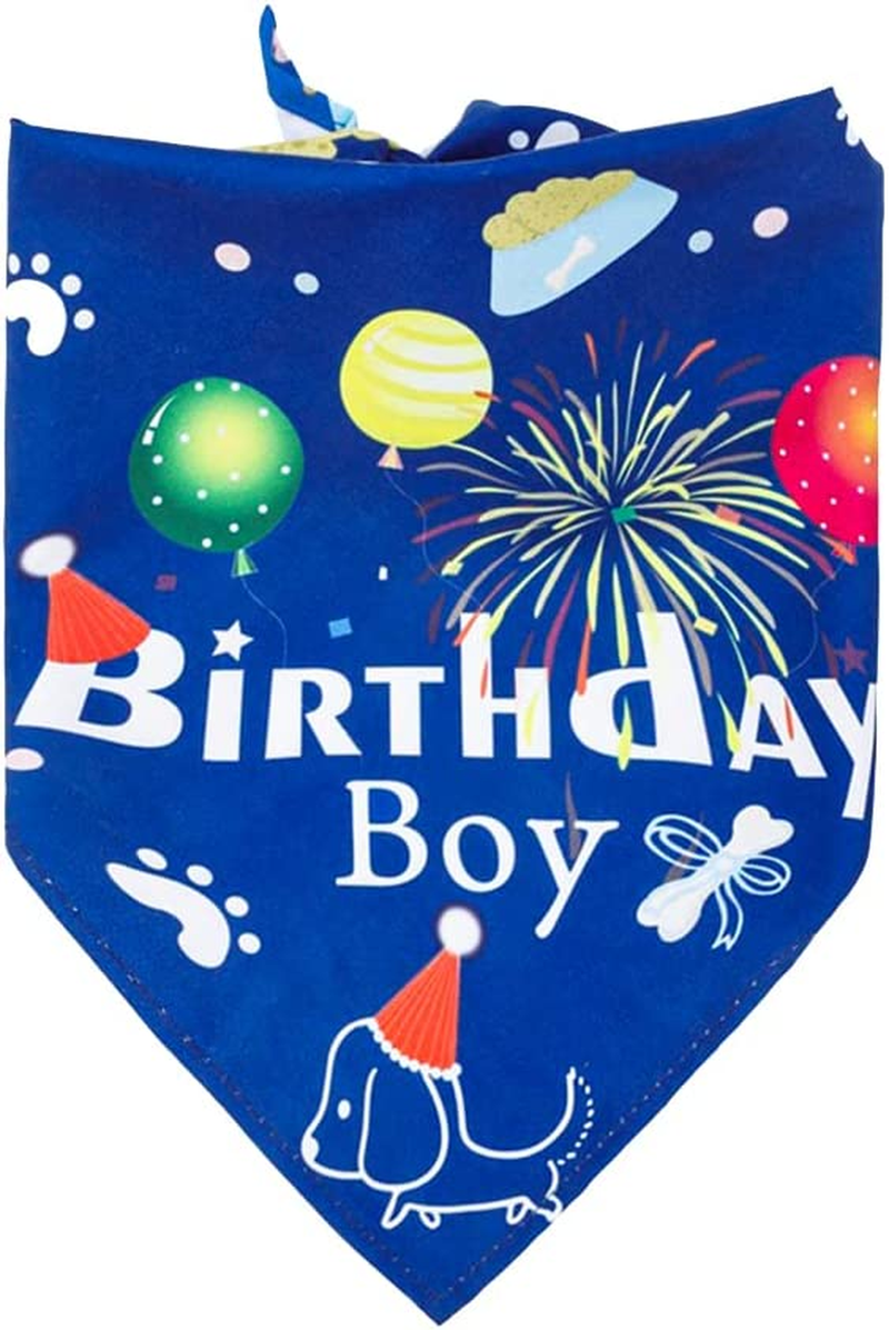 Dog Birthday Bandana Large Breed, Soft Dog Triangle Scarf Bib Accessories, Washable Adjustable Pet Kerchief, Party Supplies for Small Medium Cats Pets (Blue)