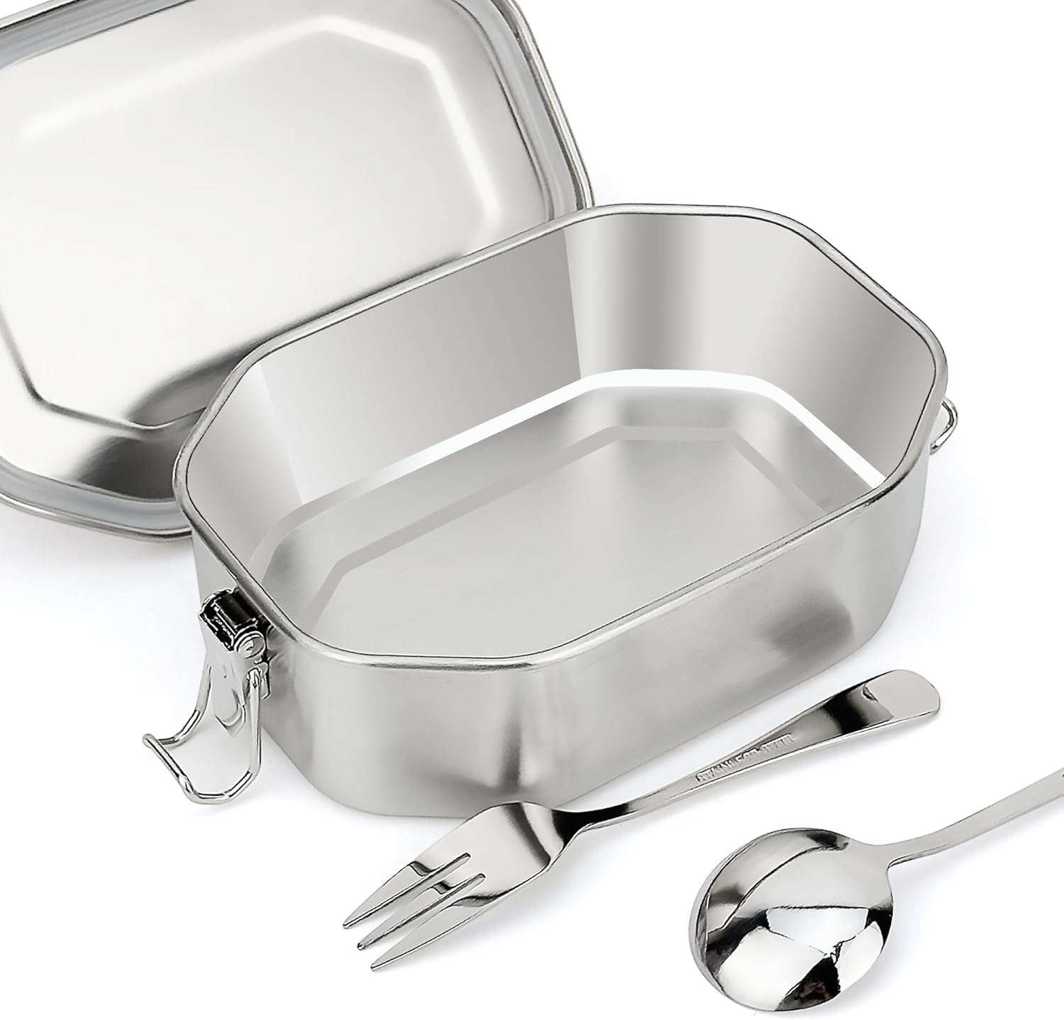 Stainless Steel Lunch Container, Metal Bento Box Snack Container with Leakpproof Lid, Stainless Steel Food Container with Spoon & Fork, 6.7X 4.9IN for Meal Prep Camping image number 5