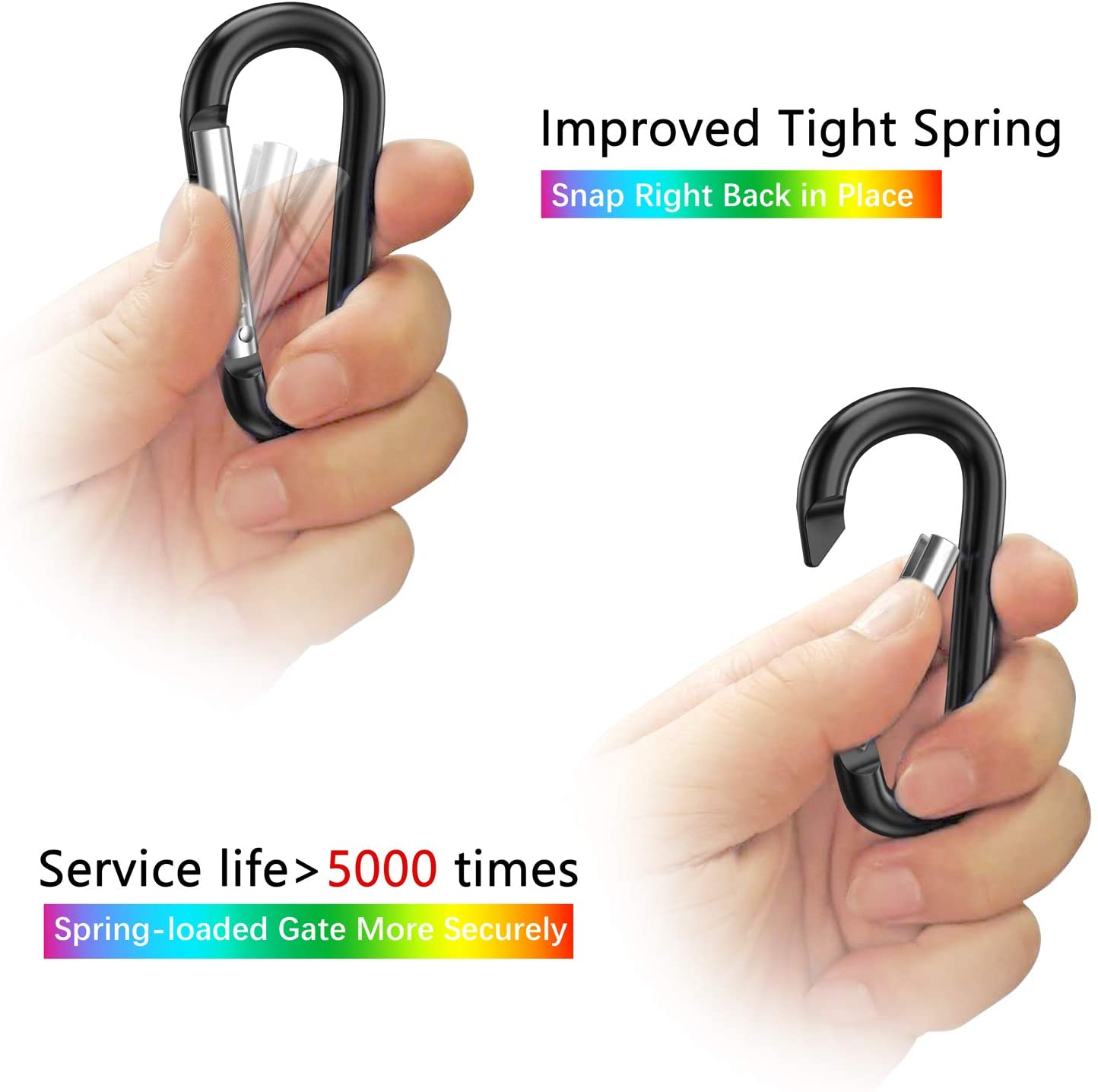 Sprookber 3" Aluminum Carabiner D Ring, Caribeener Clips, Spring Snap Hook for Keychain Clip, Set of 10 (Black) - Blue image number 4