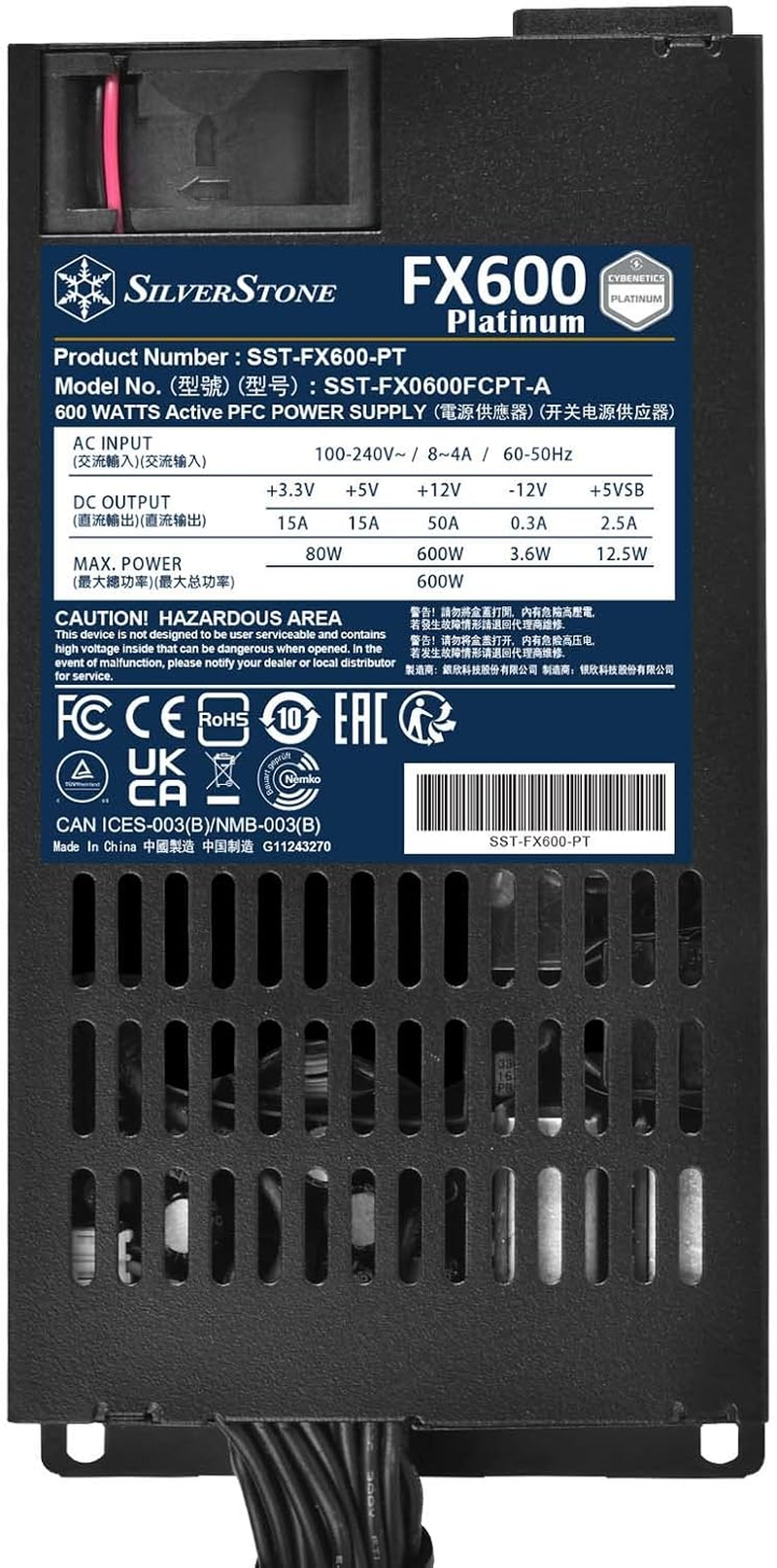 Silverstone Technology FX600 Platinum, Cybenetics Platinum 600W Flex ATX Power Supply, SST-FX600-PT image number 5