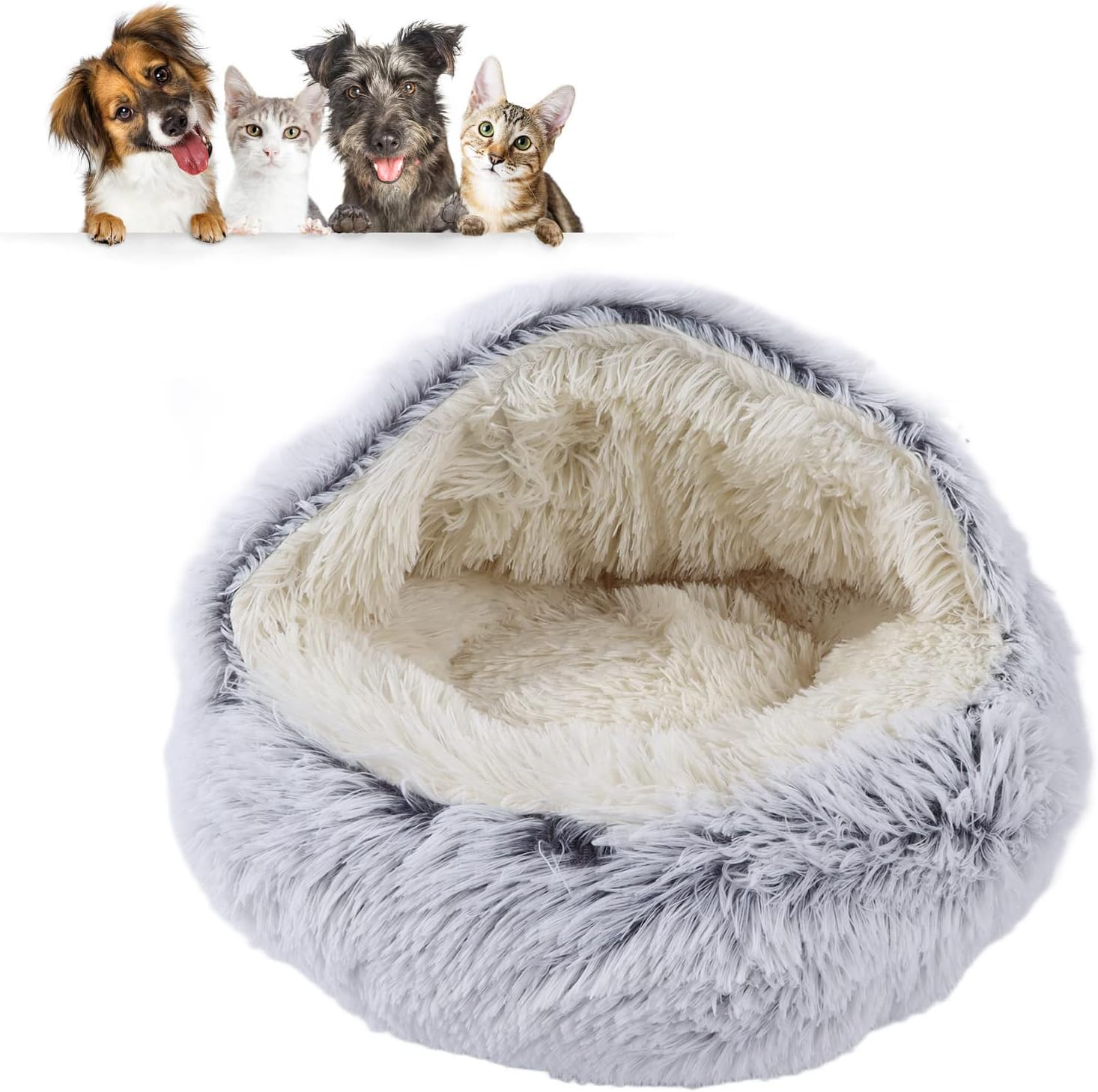 EVTSCAN round Cat Bed Soft Comfortable Plush Safe Warming round Cat Dog Cushion Bed for Small Pets image number 2