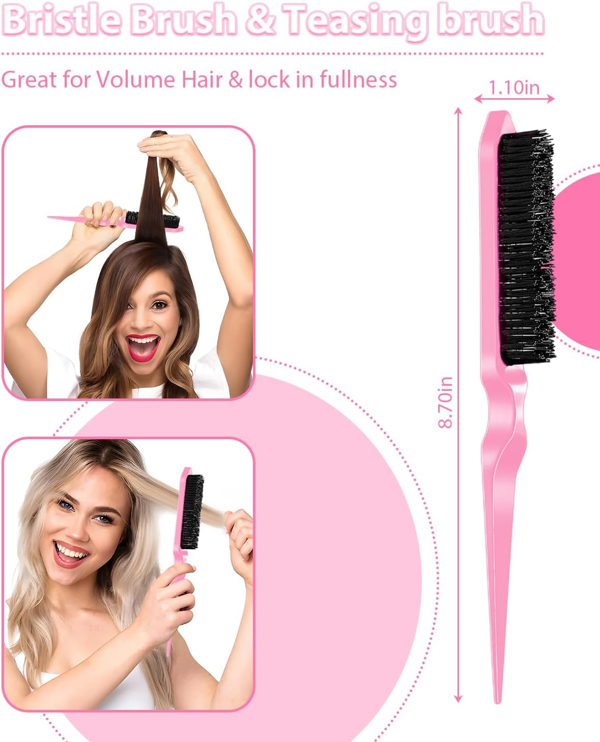 Samnyte Slick Back Hair Brush, Edge Brush, Hair Accessories Comb Set 3Pcs, Rat Tail Comb for Parting Hair, Teasing Comb for Add Volume Fullness, Edge Brush for Edge Control Black Hair image number 3