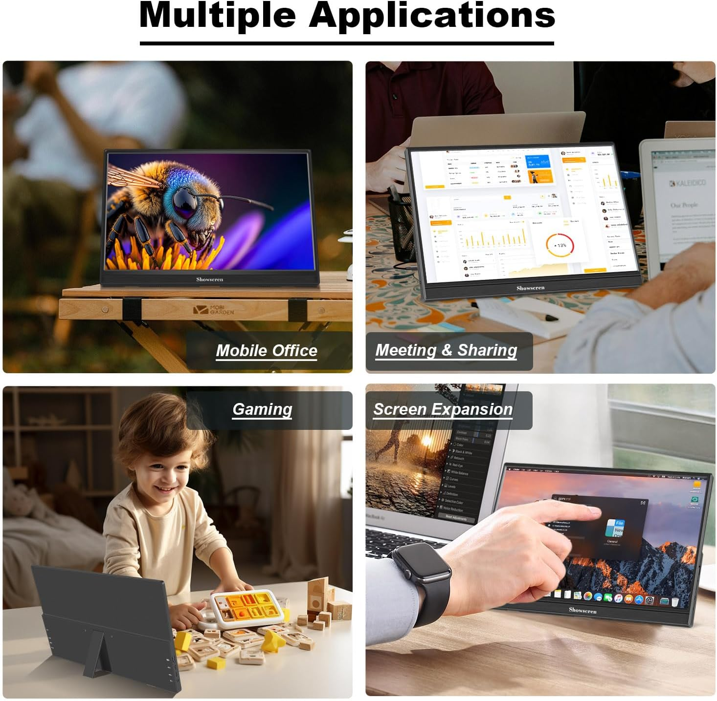 Showscren Portable Monitor 15.6 Inch Touchscreen Monitor FHD 1920X1080 HDR IPS 10 Point Touch USB C+HDMI+USB Touch Monitor with Dual Speakers, Ultra-Thin Monitor for Pc/Laptop/Mac/Xbox/Switch/Ps4/5 image number 4