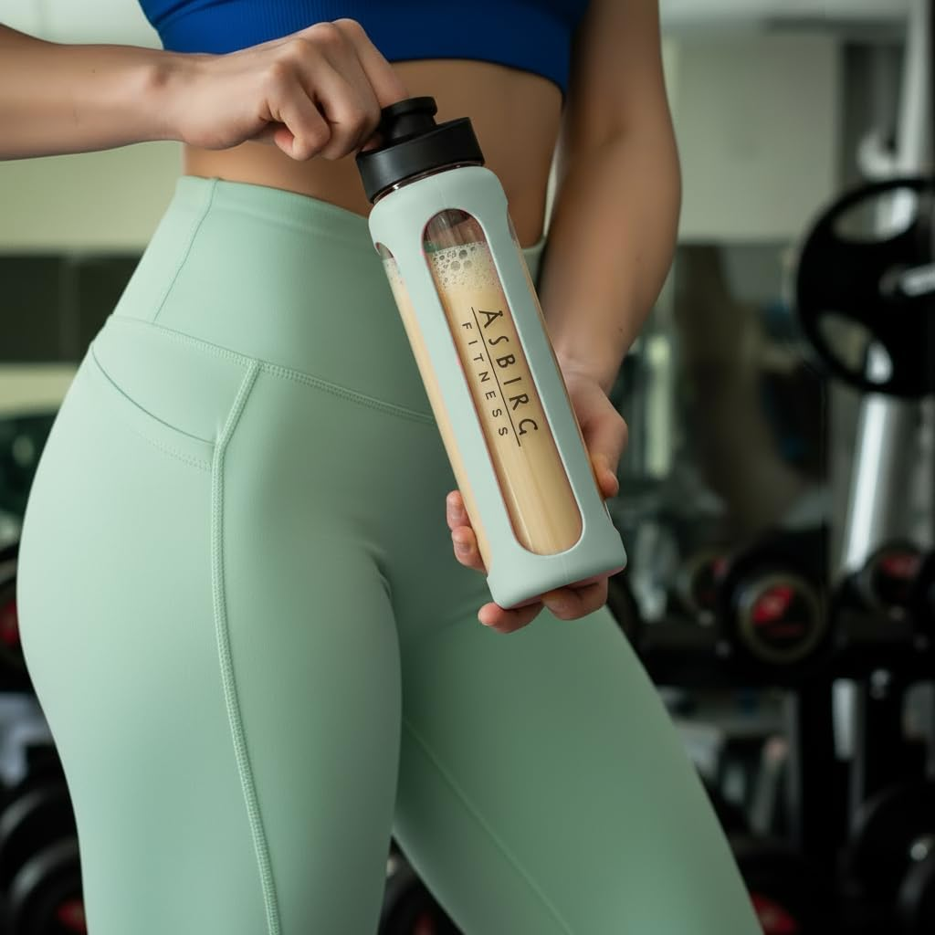 Asbirg Glass Protein Shaker 700 Ml - Bpa-Free, Leak-Proof & Robust - Protein Shaker with Borosilicate Glass Mixball - Drinking Bottle for Fitness & Sports | Pastel Green image number 3