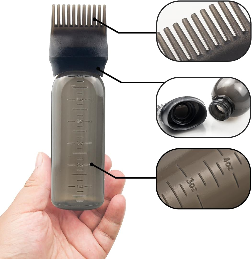 ZGQHZR 4 PCS Root Comb Applicator Bottle, Oiling & Dye Shampoos Hair Salons - 6Oz (2Blk+2Wh) image number 3