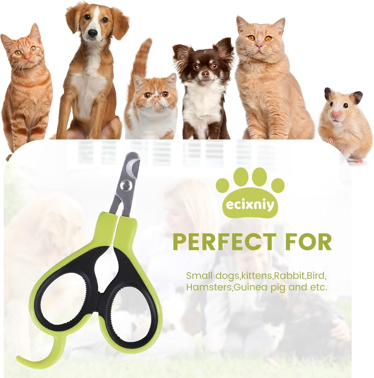 【Ecixniy】Premium Ergonomic Pet Nail Clippers for Cats, Dogs and Small Animals - Anti-Slip Sharp & Safe Design for Claw Trimming (Pink)