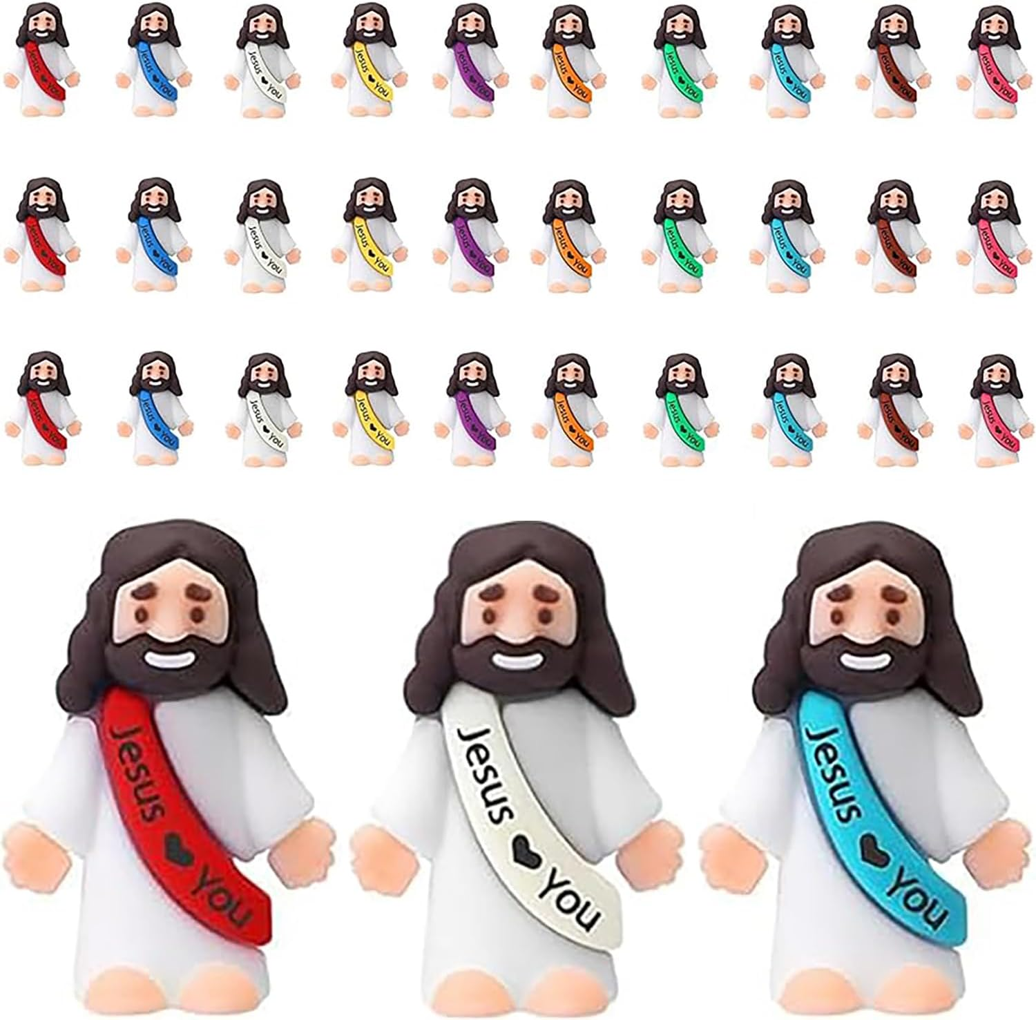 Little Jesus Figures, 30 Pcs, Mini Jesu Figurines in Bulk, Multicolor Tiny Jesus Love You Figures to Hide and Seek, Seek Religious Gifts for Easter Egg Stuffers image number 3