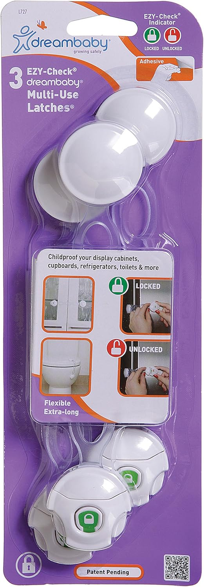 Dreambaby Ezy-Check Multi-Use Latches, (Pack of 3) - White image number 2