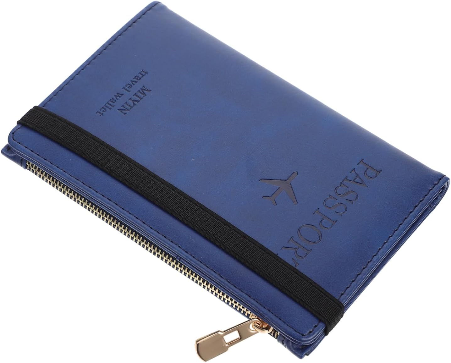 BCOATH Travel Passport Protector Pu Passport Holder RFID Blocking Card Cover with Zipper Gate Pass Holder for Men and Women Short Blue