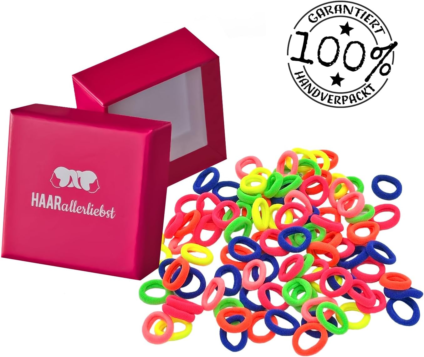 Haarallerliebst&reg; Pack of 100 Colourful 20 Mm Small Hair Bobbles for Girls &ndash; Mini Baby Scrunchies with Storage Box &ndash; Ideal Hair Scrunchie Hair Accessories for Children Women &ndash; Elastic Soft image number 2