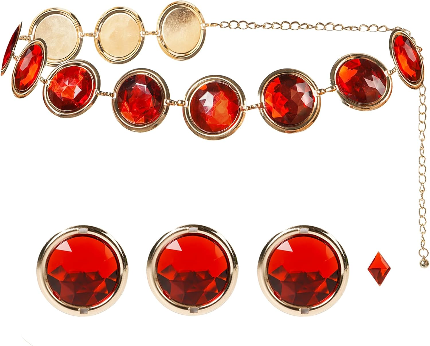 Puwuto Red Gem Waist Belt for Anime Cosplay - Adjustable Stone Chain Western Rhinestone Costume Accessory for Women Halloween Props, Red, Medium image number 4