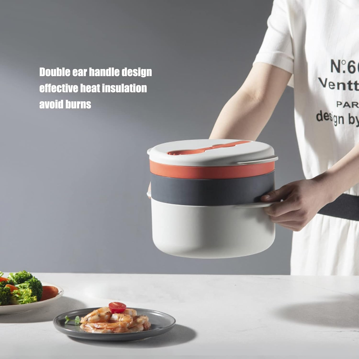 Microwave Steamer Cookware, 2L Multi Layer Stackable Microwave Cooker with Spoon & Lid Multifunctional Steamer Bowl Basket Food Container Microwave Steaming Container with Handle image number 4