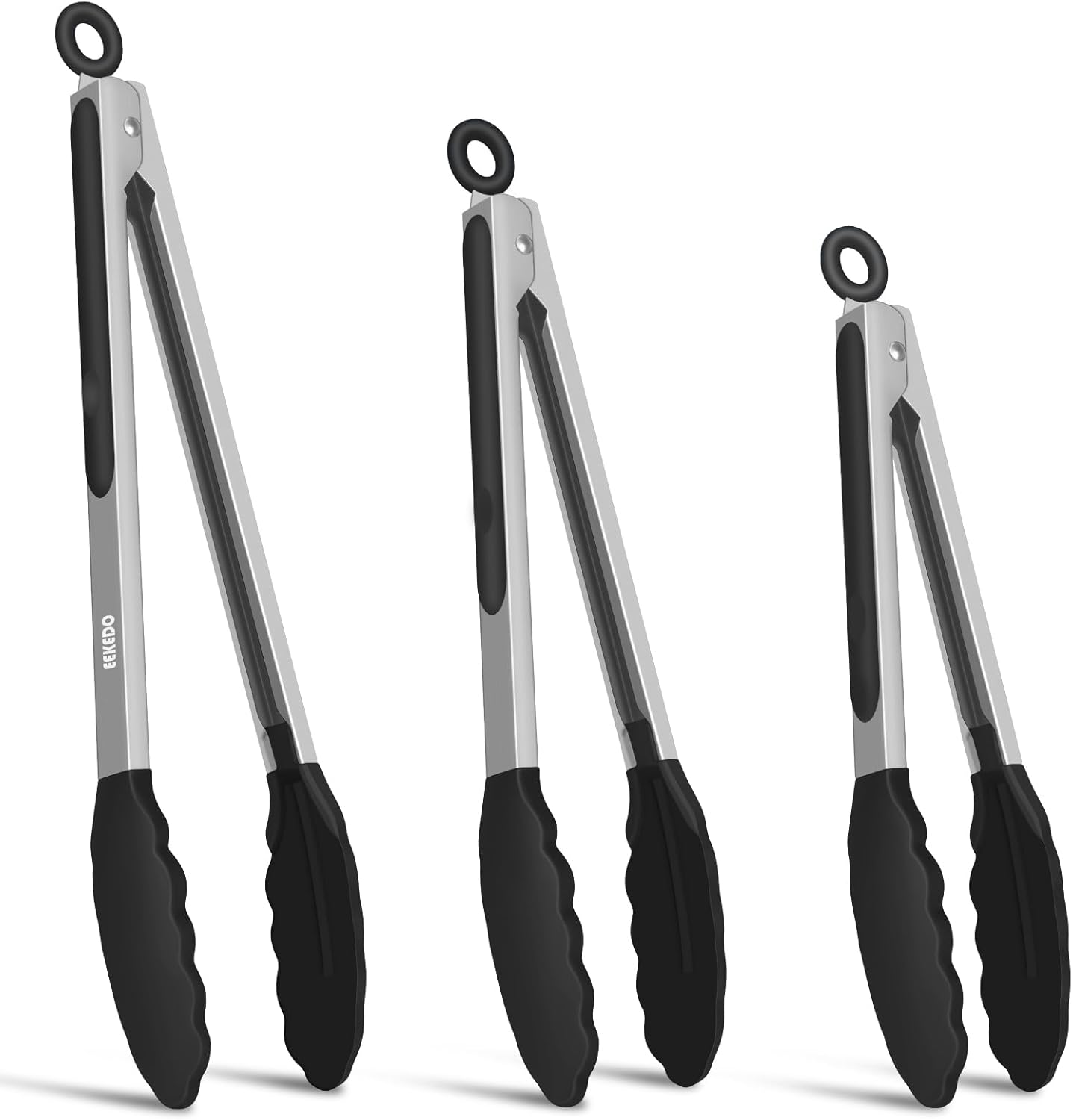 Tongs for Cooking, 600&ordm;f High Heat-Resistant Stainless Steel Kitchen Tongs with Silicone Tips, Non Scratch, Locking Tong for BBQ Grilling Air Fryer Food Salads, Set of 2 (9" and 12") Black