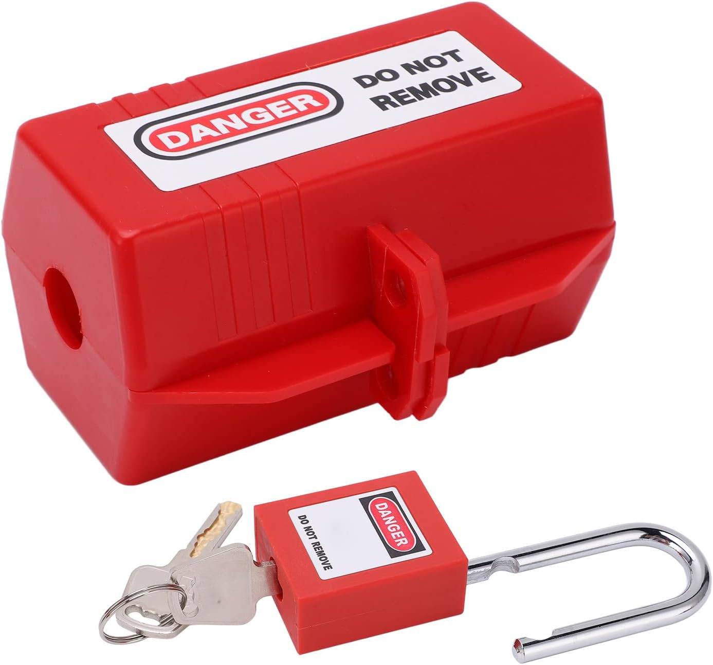 Plug Lockout Tagout Set, Professional Impact Proof Plug Lockout Device High Temp Resistant Rustproof for Home Industry Chemistry for Air Conditioner TV (Medium Lock Box + 38Mm Padlock) image number 1