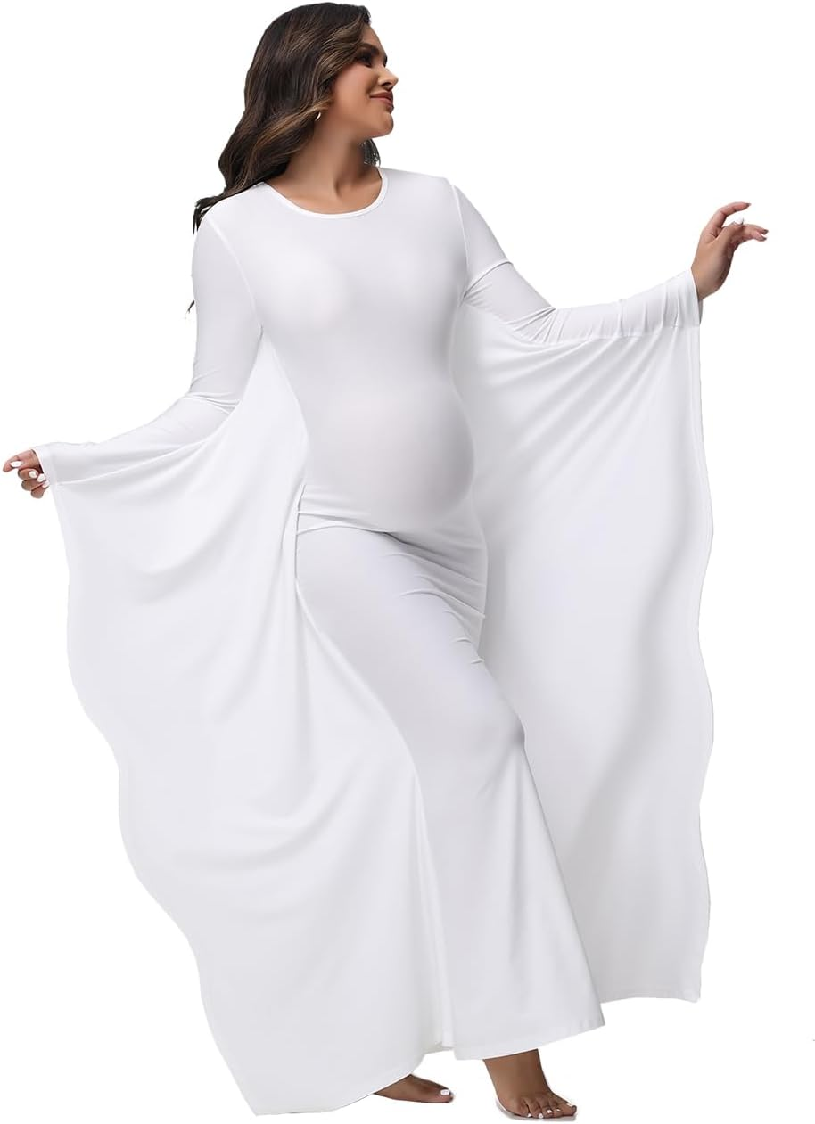 Justvh Women'S Maternity Batwing Sleeves Pregnancy Baby Shower Maxi Photography Dress for Photoshoot image number 6