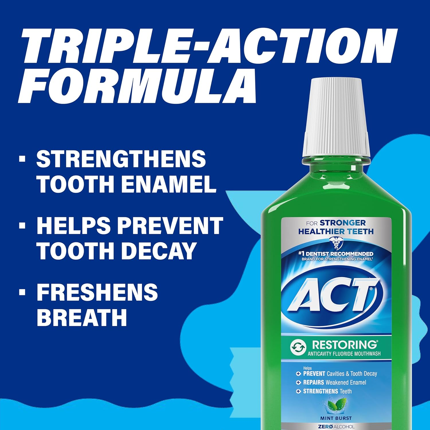 ACT Restoring Anticavity Fluoride Mouthwash, Mint Burst, 33.8 Fl Oz image number 1