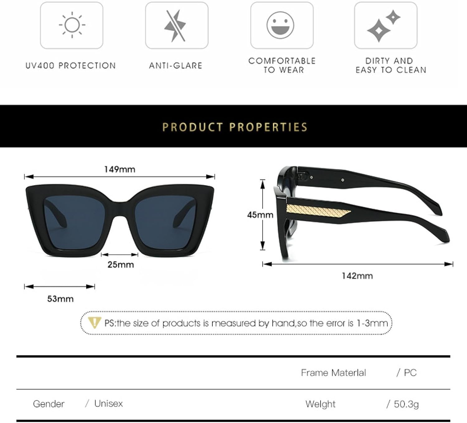 HPIRME Women Glasses Big Frame Ladies Retro Screen Eyewear Double Color Shades(Red DH)