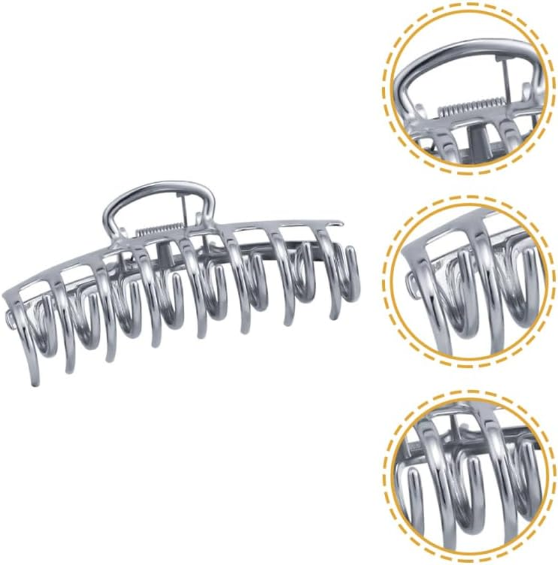Healvian Grip Hair Clip Silver Hair Clips Large Hair Clips Claw Clips for Girls French Hair Claws Key Ring Comb Hair Updo Silver Alloy image number 2