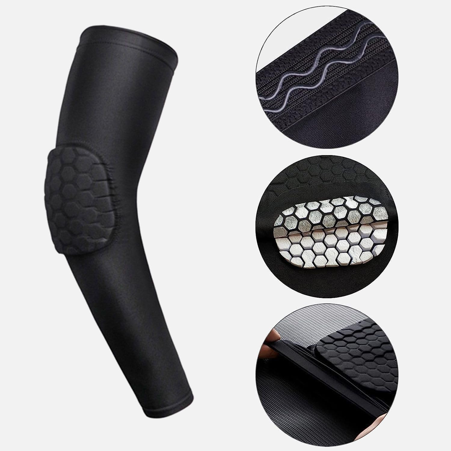 2 Pcs Shield Shape Crash Proof Elbow Pads Arm Sleeve Compression Shin Pads Brace Protector Gear for Volleyball, Basketball, Football & All Contact Sports, (1 Pair) (Black, Large) image number 6