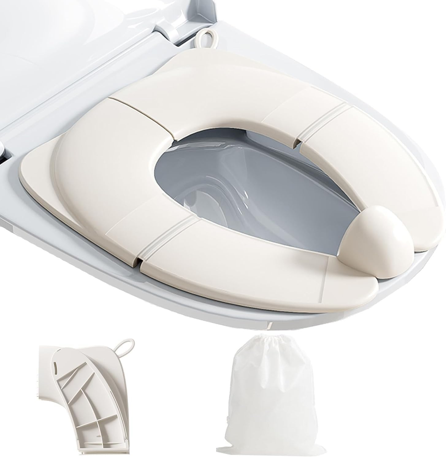 Limcryspp Children'S Portable Folding Toilet Seat, Newly Upgraded Anti-Pinch Design, with Splash-Proof Baffle and Storage Bag, White image number 1