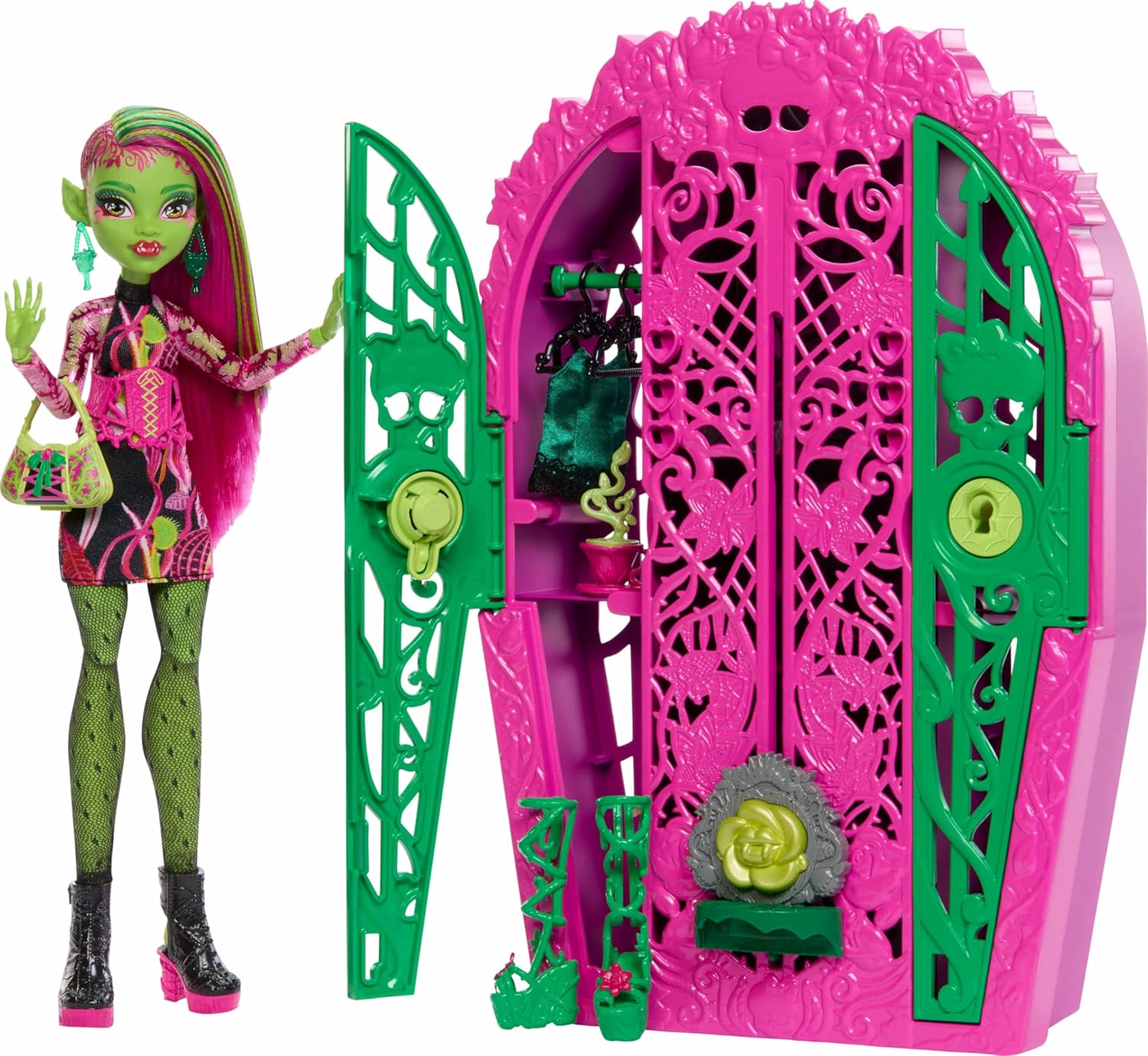 Monster High Skulltimate Secrets Doll and Accessories Set, Garden Mysteries Twyla with Reveal Closet & 19+ Tea Party Surprises like Doll Clothes