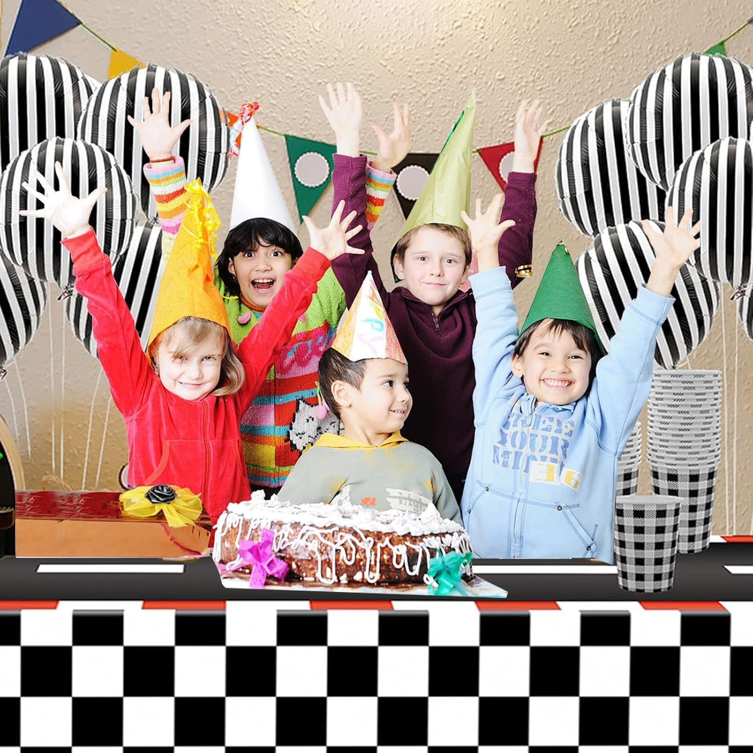 OQOQ Checkered Racing Track Tablecloth(3 Pack,Black White Checkered) - 54X108 Inches Cars Birthday Decorations Table Cloth Race Theme Party Disposable Plastic Table Cover Party Supplies image number 1