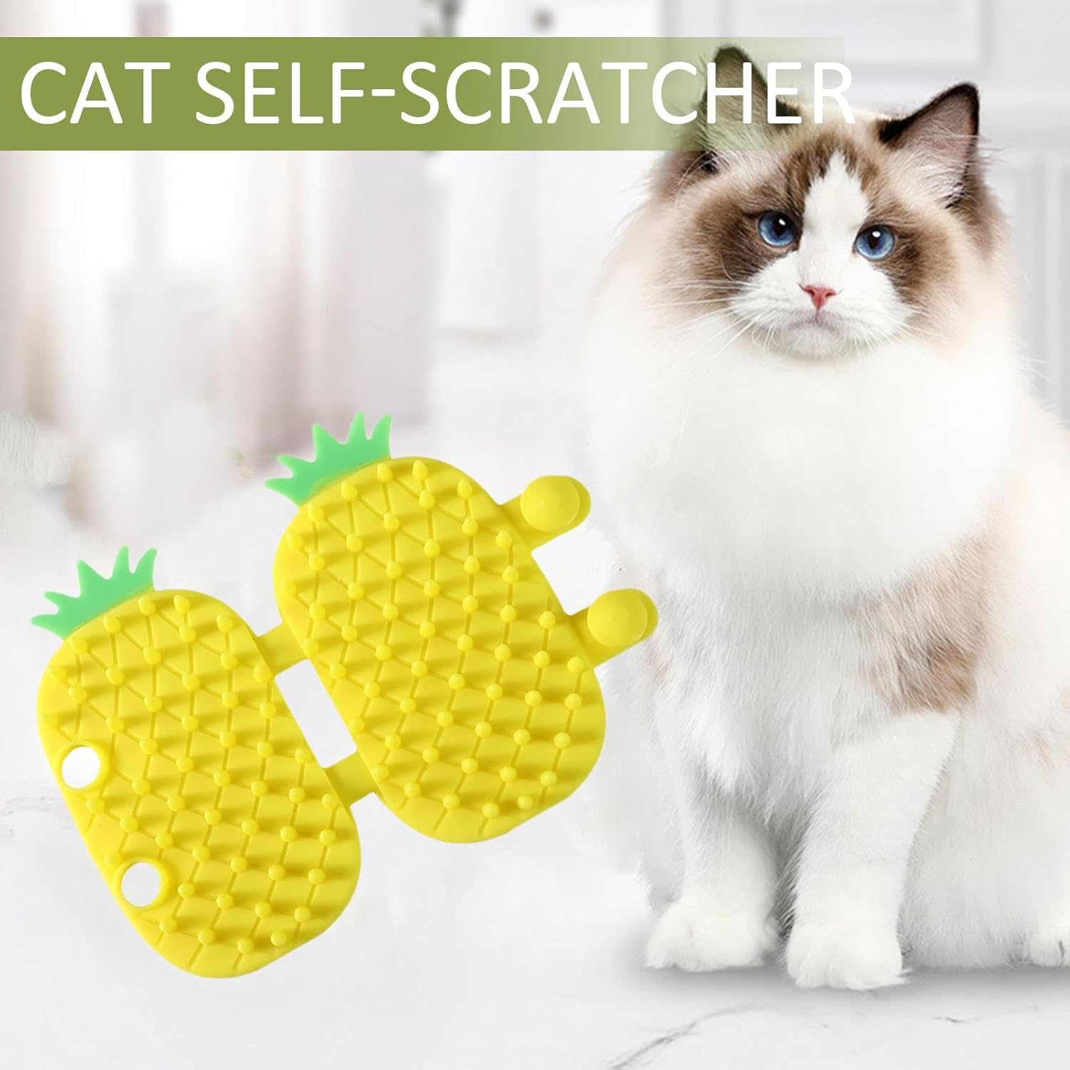 Cat Groomer for Indoor Cats | Pineapple Design Grooming Massage Combs | Cheek -Scratcher, Adjustable Silicone Groomer, Massage Combs, Corner Groomers for Kitten Puppy image number 1