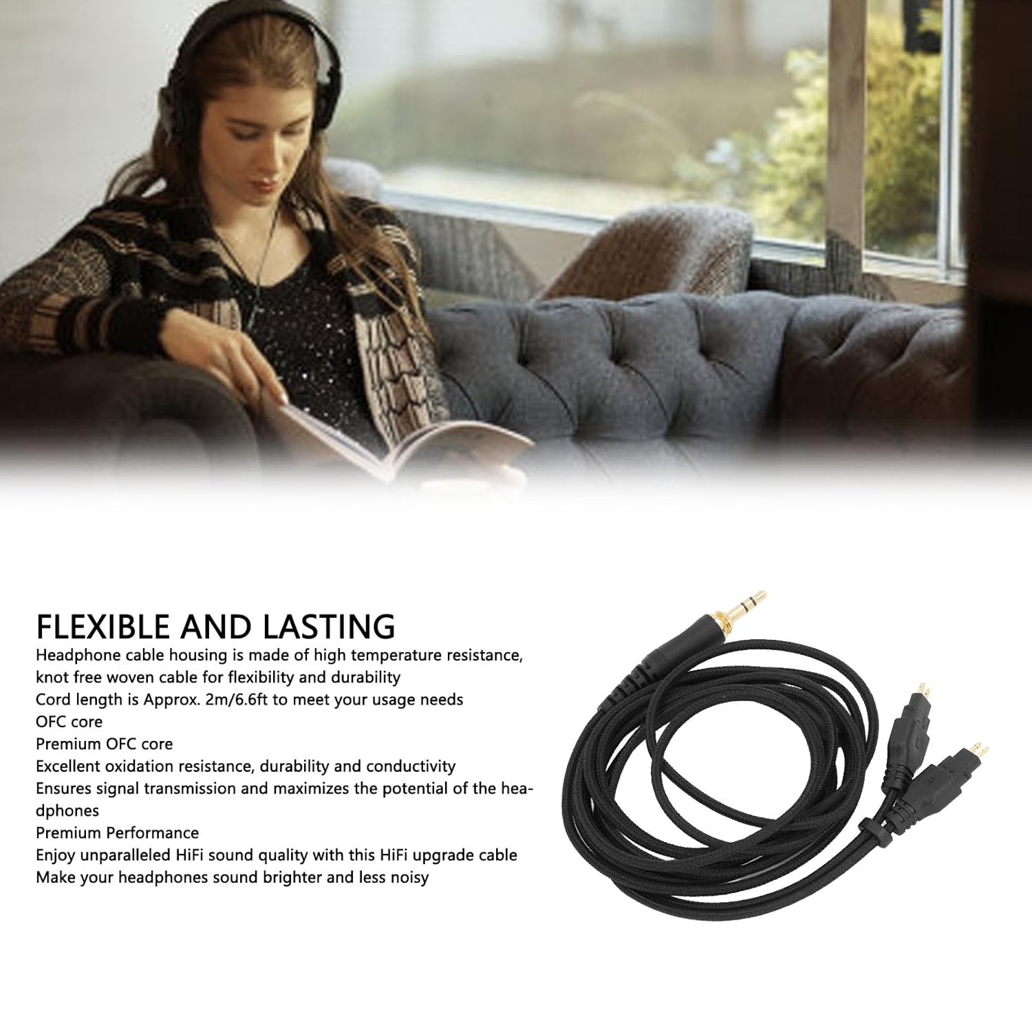 Replacement Audio Upgrade Cable for HD580 HD600 HD650 HD660S HD6XX HD535 HD545 HD565 HD265 Headphone, Replacement Headphone Sound Cable with 3.5Mm 6.35Mm Plug Adapter 6.6Ft image number 6