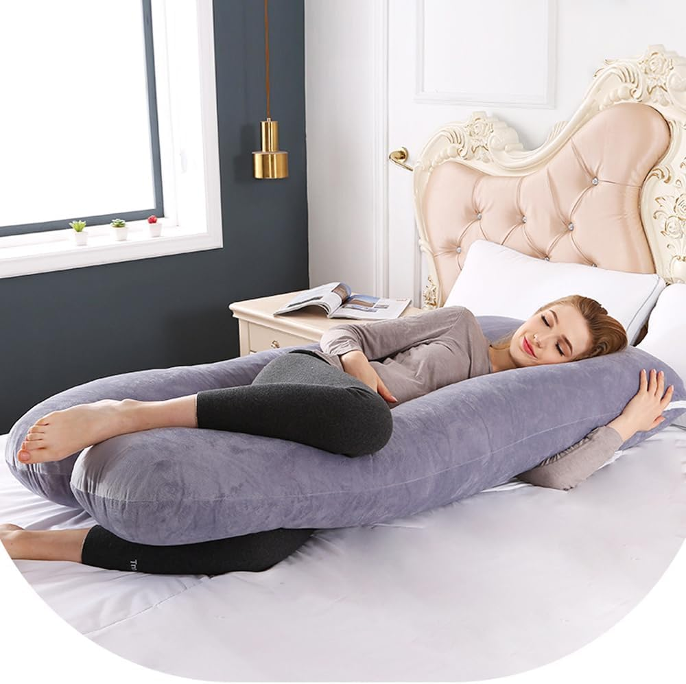 U-Shape Full Body Pillow, Adjustable Memory Foam Pregnancy Pillow for Sleeping, Full Body Pillows for Adults Sleeping, Belly and Back Support, Maternity Pillow with Removable Cover