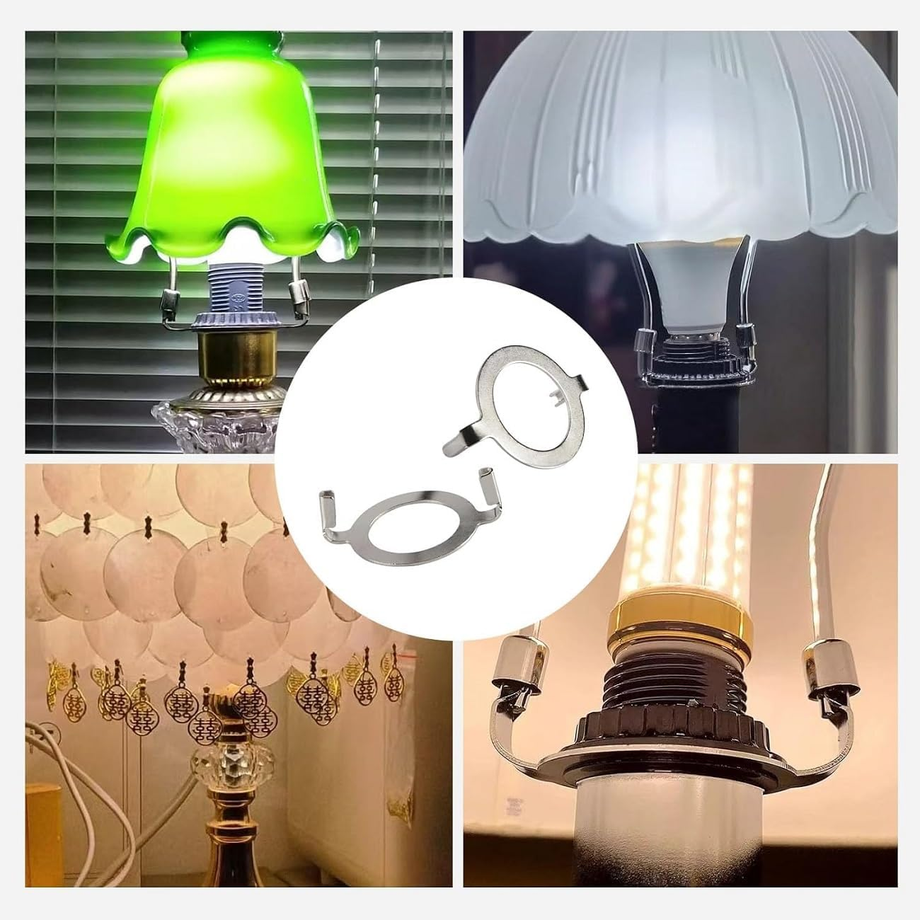 WADY 4PCS Black Metal Lamp Harp Holder Adapters (1.65") - Non-Slip E27 Threaded Base Compatible Lampshade Saddle Adapter, Harp Holder for Secure Shade Installation (Silver) image number 1