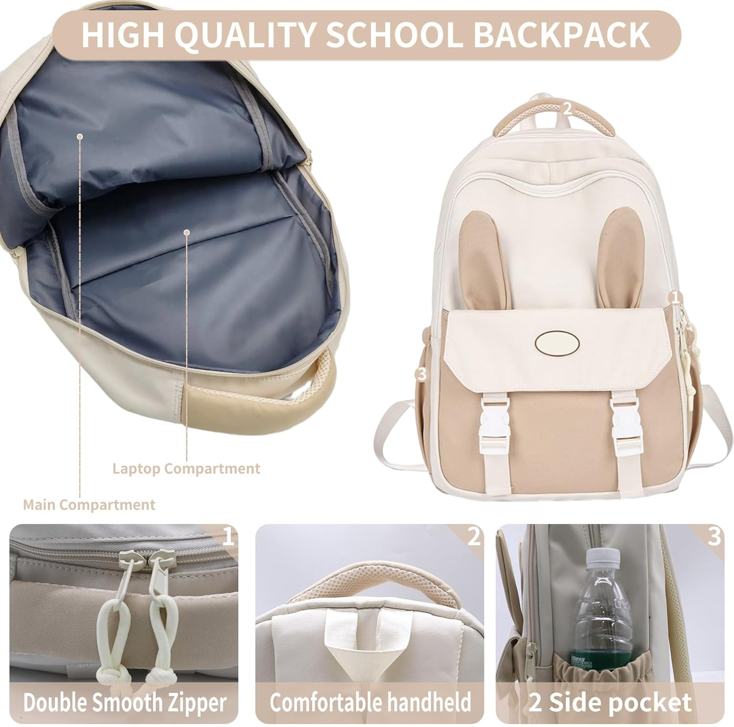 EIOYUMY Breathable Comfortable School Backpack, Cute Fashionable College Backpacks, Lightweight Large Capacity Multi-Pockets image number 5