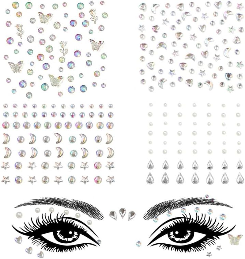 Self Adhesive Face Gems,892Pcs Face Eye Hair Jewels Rhinestones Stick on Acrylic Jewels for Makeup DIY Craft Body Nail Party Decoration