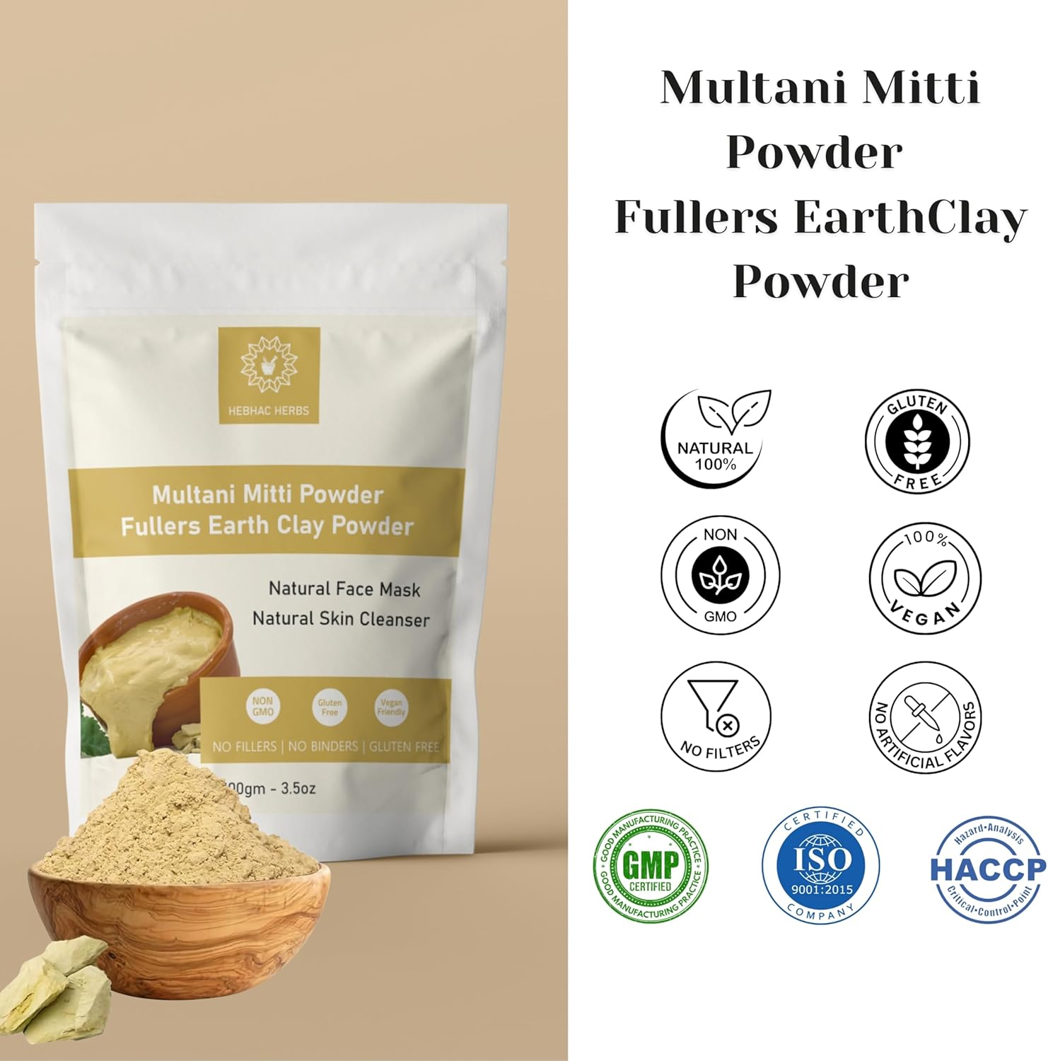 Multani Mitti Powder, Bentonite Clay & Fuller'S Earth Clay &ndash; 100% Natural Skin Soother, Cleanser & Acne Reducer &ndash; 100G