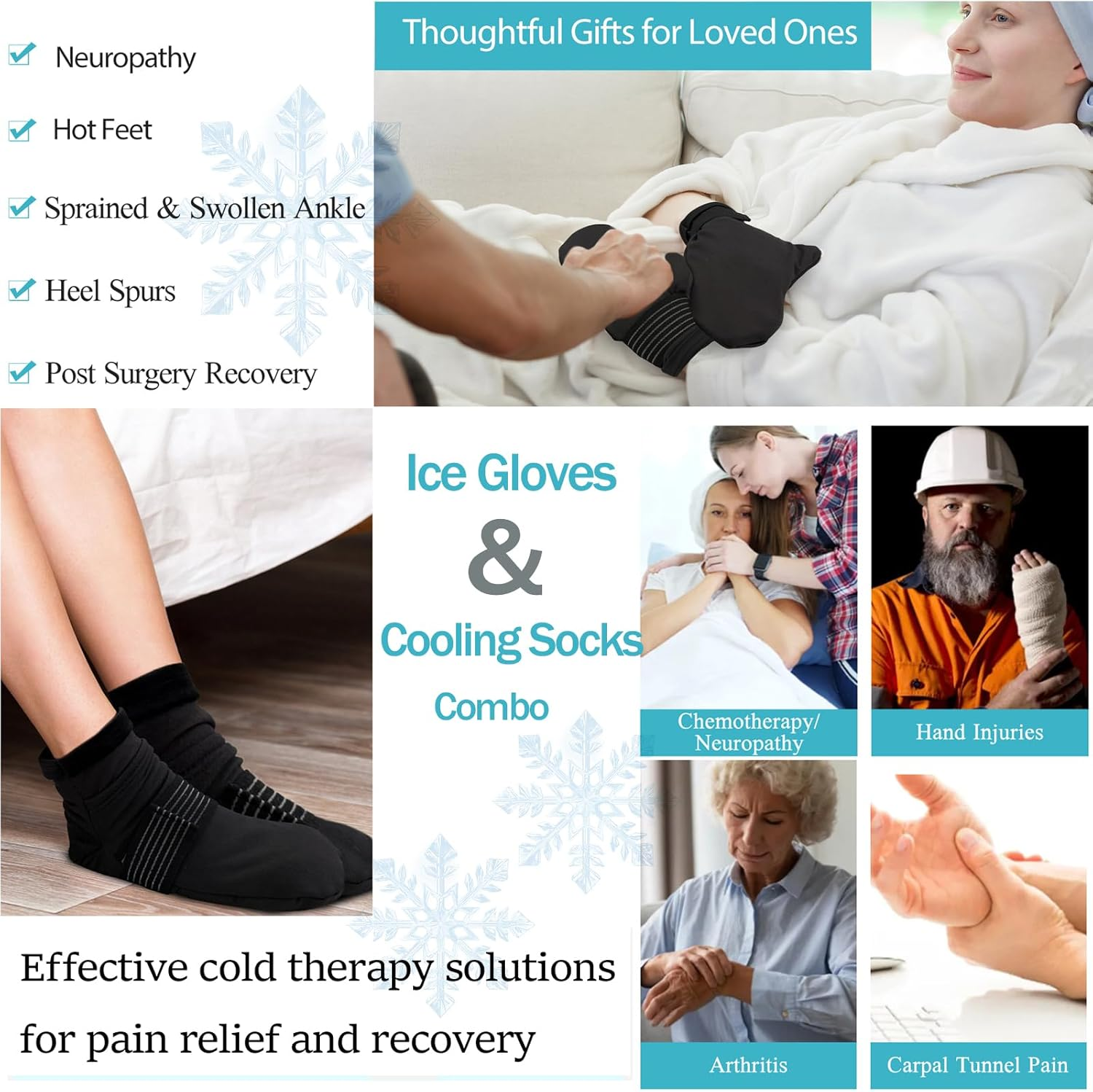 Vecozey Chemotherapy Neuropathy Relief Cold Gloves & Socks Set, Cold Therapy Kit for Hand and Foot Pain, Reusable Gel Ice Packs, Post-Chemo Care Must Haves image number 1