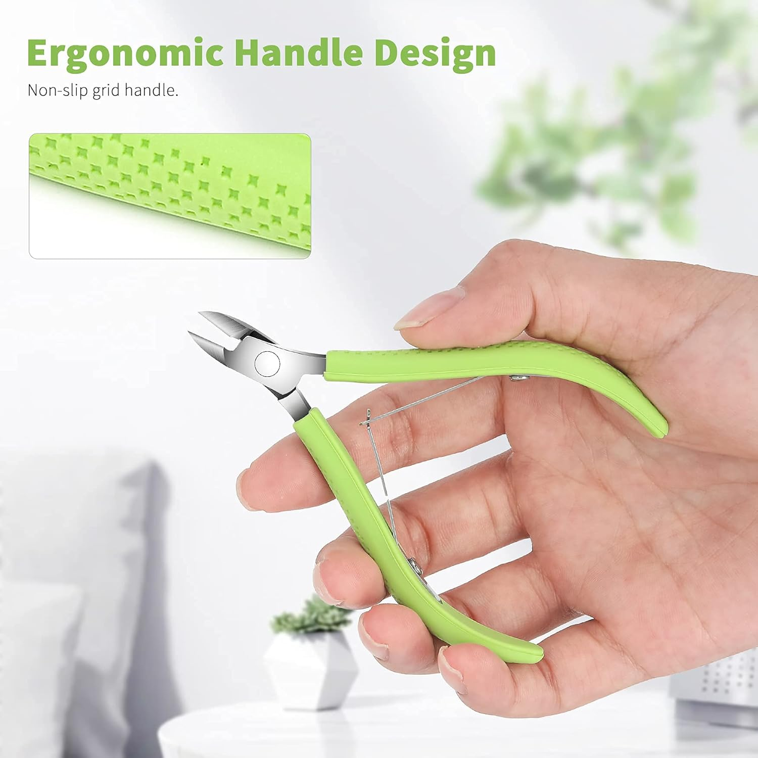 FVION Cuticle Clippers &ndash; Small Cuticle Trimmer, Rubber Coated Handle Manicure Tools &ndash; Full Jaw Cuticle Cutter for Nails (9Mm) Green image number 3