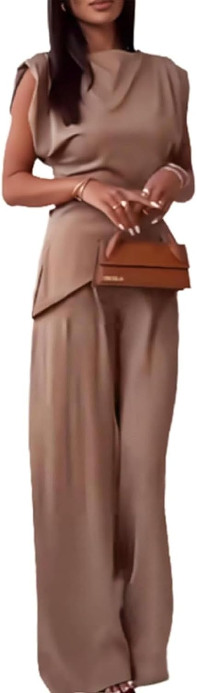 Zestora Two Piece Outfit, Women'S 2 Piece Outfit Set - Tank Top Wide Leg Pants, Stylish Casual Formal Outfits