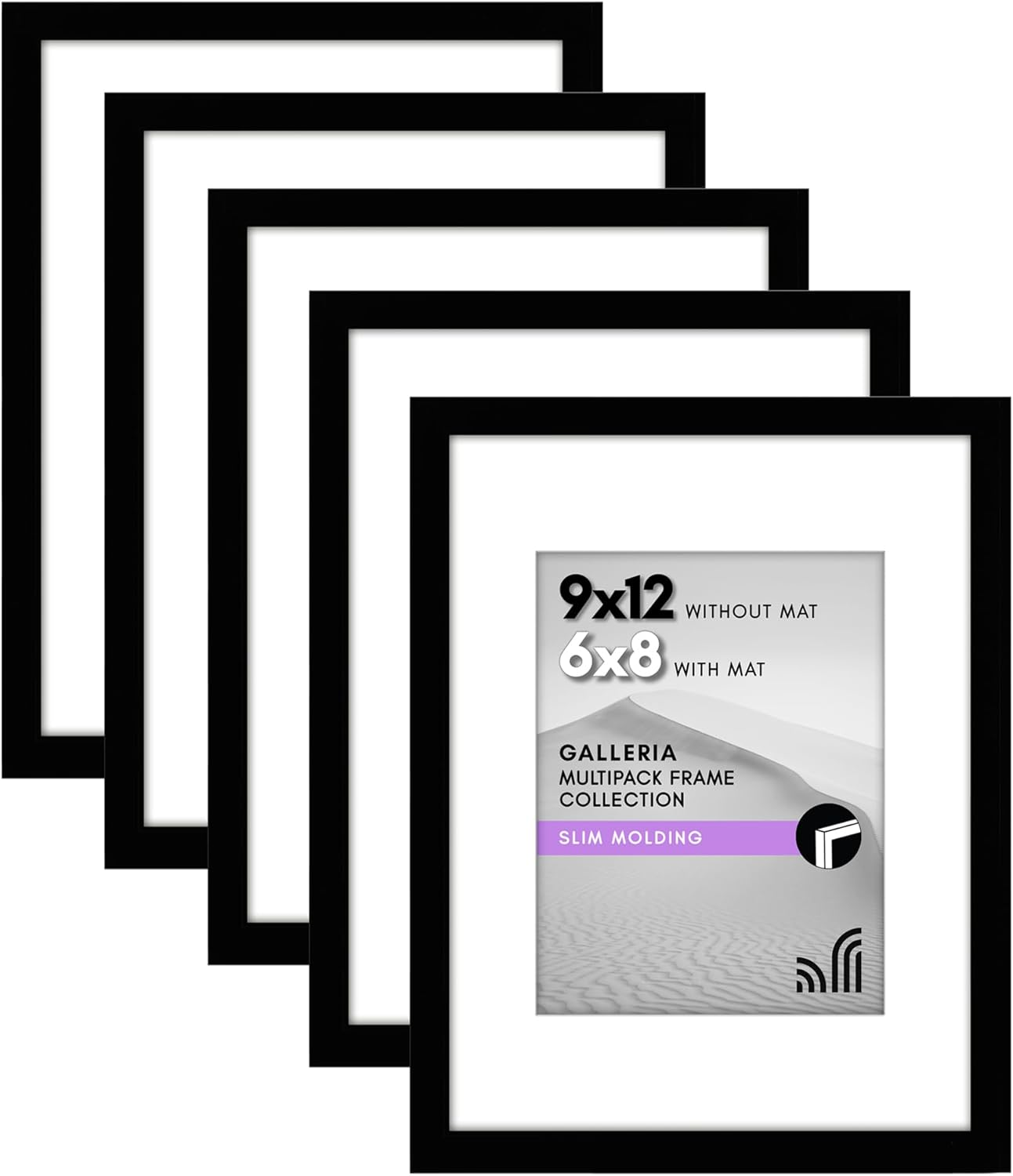 Americanflat 11X14 Picture Frame with Polished Plexiglass - Set of 5 - Use as 8X10 Frame with Mat or 11X14 Frame without Mat - Galleria Collection - Gallery Wall Frame Set for Wall Display - White