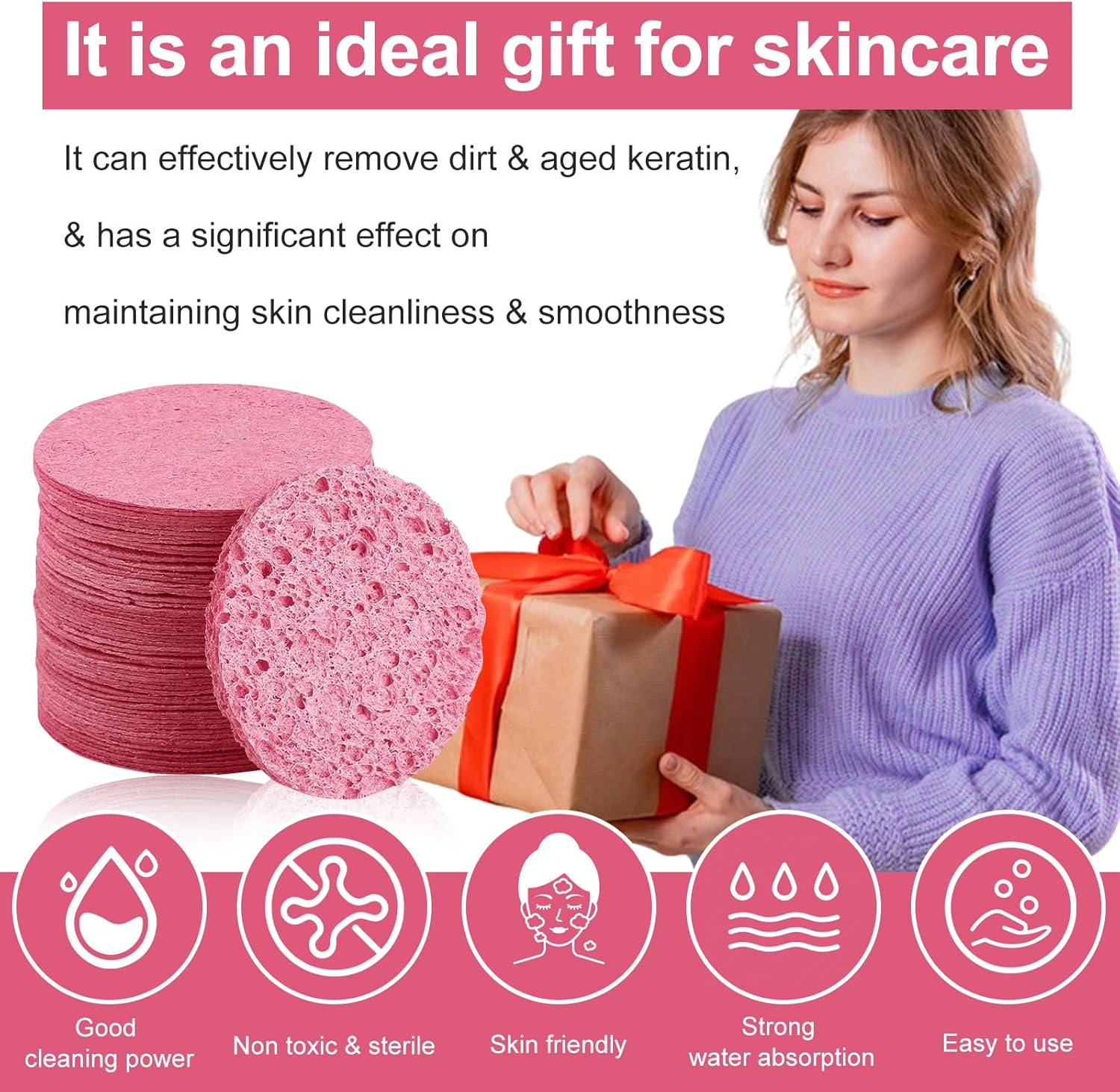 Pack of 60 Compressed Face Sponges, Reusable Makeup Remover Pads, Make-Up Sponge, Cellulose Face Sponges, for Removing Make-Up, Cleansing and Exfoliating the Face image number 5