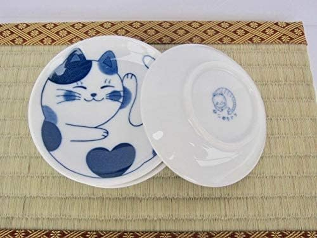 Japanese Small Plate Set, Ceramic, Cute Cats Design, Appetizer, Dessert, Sushi Sauce 3.94" X 0.8",Set of 4 image number 2
