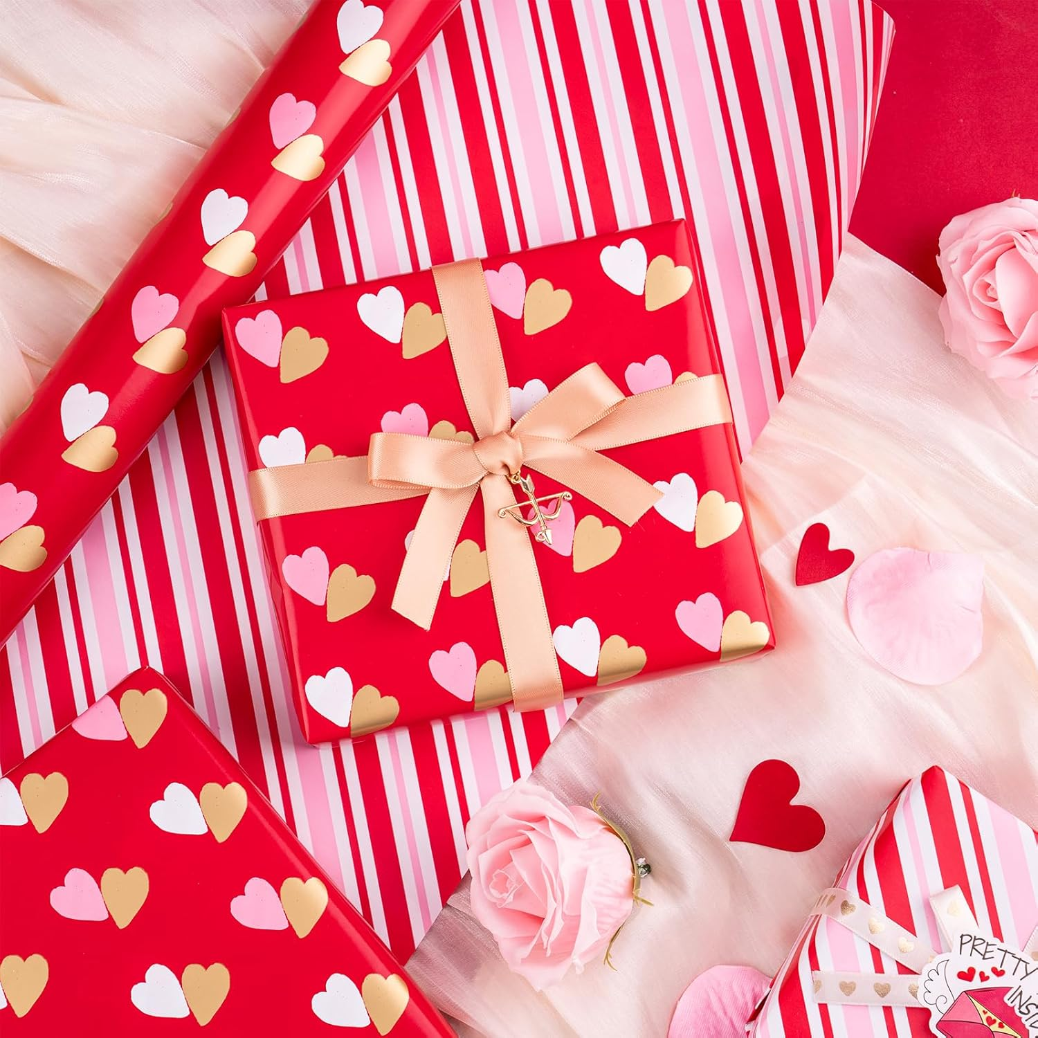 WRAPAHOLIC Reversible Valentine'S Day Wrapping Paper - Mini Roll - 17 Inch X 33 Feet - Double Love Heart Design for Wedding, Anniversary, Birthday, Holiday, Party image number 2