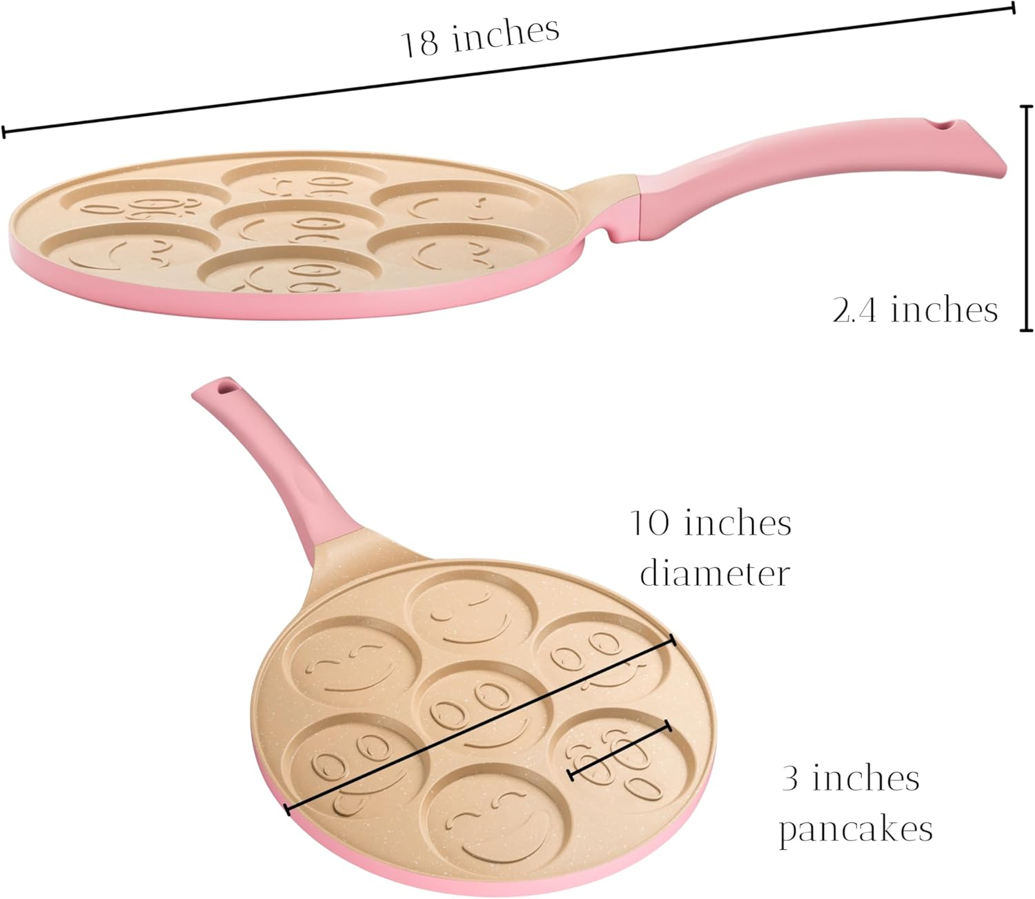 Erreke Pancake Pan, Non Stick Crepe Pan, All Types of Kitchens and Induction Hobs, Fun Design for Kids and Cooking, Soft Touch Handle, 26 Cm, Pink Color. image number 3