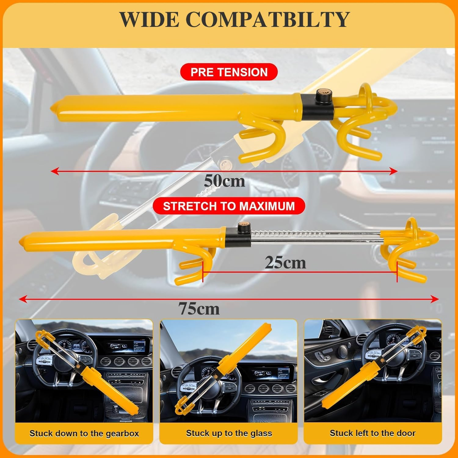 Steering Wheel Lock,Car Steering Wheel Lock,Theft Heavy Duty Secure Car Device,Adjustable Steering Lock,Double Hook Locks with 2 Keys for Cars, Suvs, Vans and Trucks