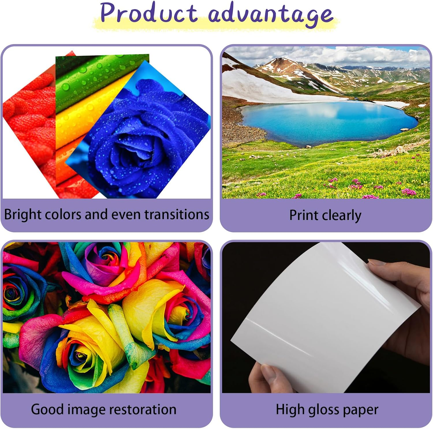 Sgphrzlt 100 Sheets 12.7X8.9 Cm High Glossy Photo Paper, 210Gsm Professional White Blank Picture Printer Paper, Premium Instant Dry Smooth Photographic Paper Fit for Inkjet Printers image number 5