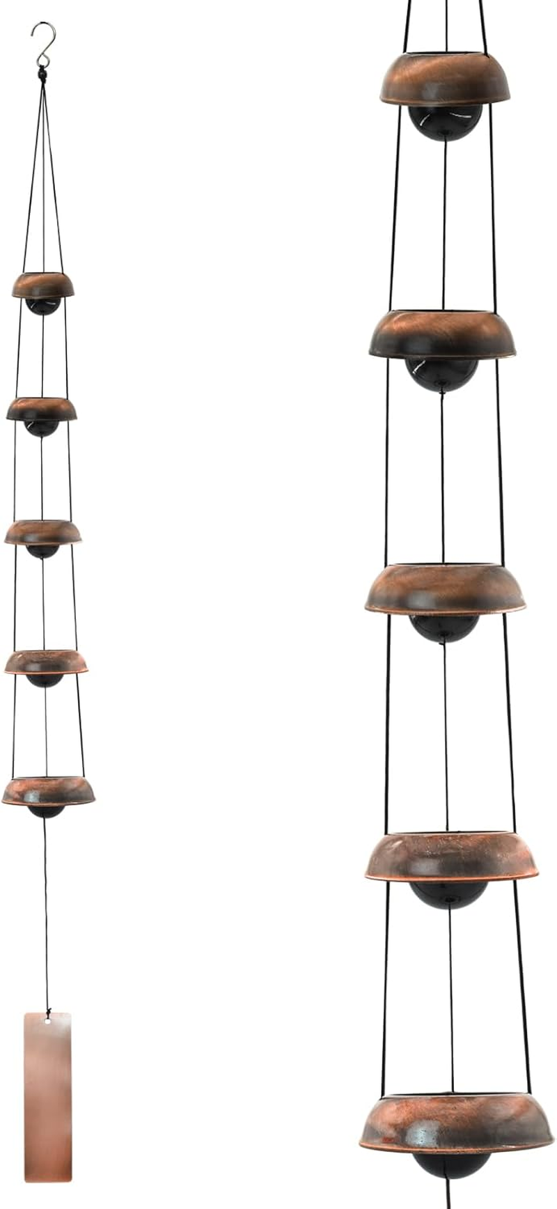 Mrmrkura Copper Wind Chimes for Outside, Temple Wind Chimes with 5 Bells Feng Shui Wind Bell Pendent Memorial Windchimes for Home Garden Patio Backyard Decor (Brass)