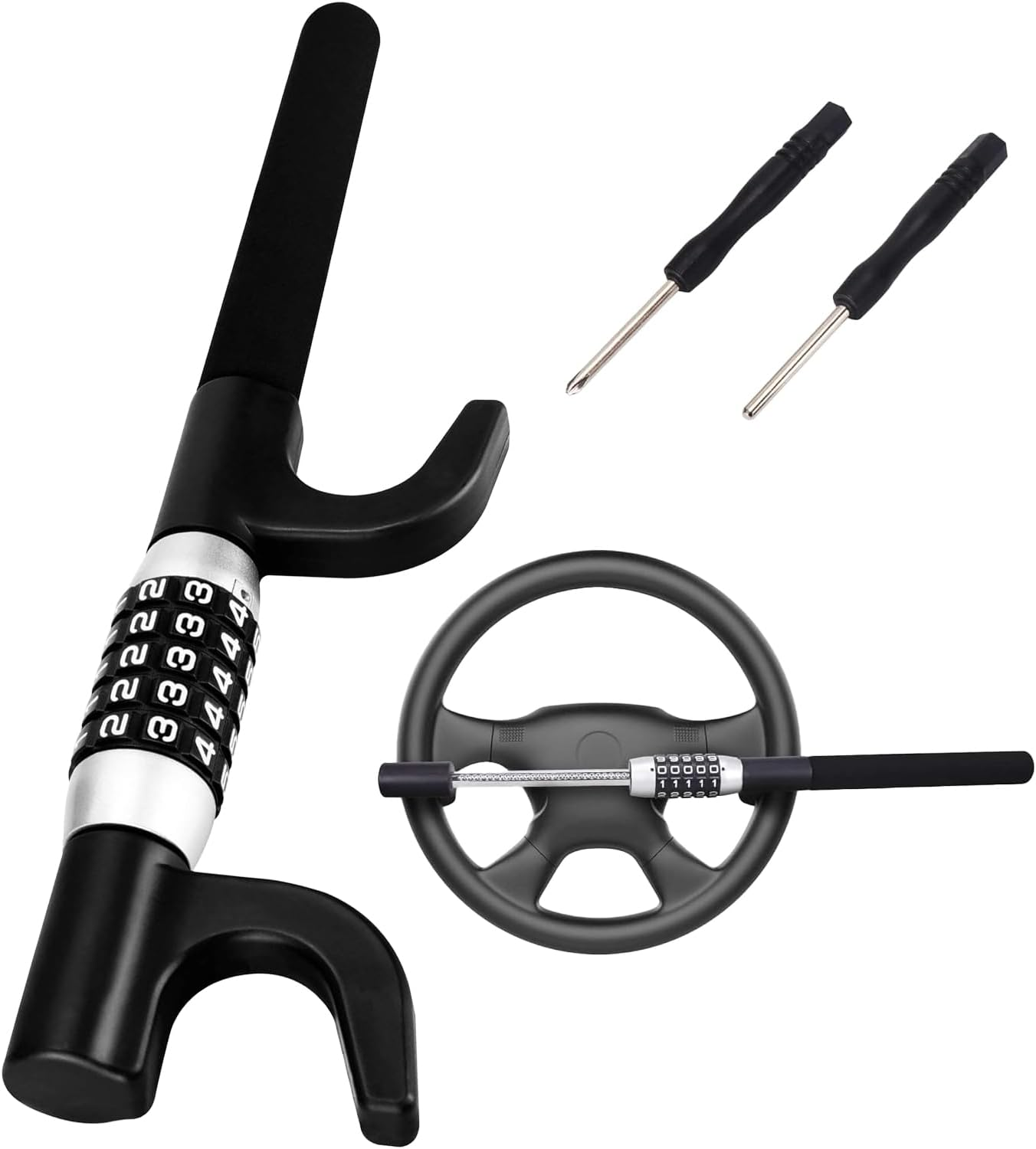 Steering Wheel Lock, Heavy Duty U-Shaped Car Anti-Theft Device with Adjustable Fit, Quick Install Security Lock for Cars, Suvs & Trucks (Black) image number 1