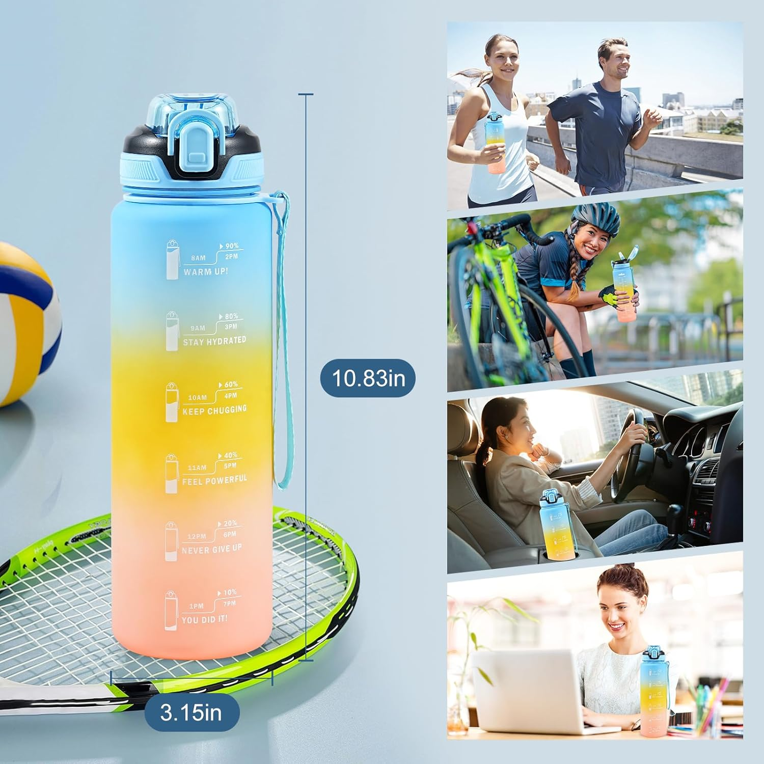 Water Bottle with Straw 1L,Boys Water Bottles with Straw 1 Litre,Waterbottle Leak-Proof Sports Water Bottle,Plastic Drinks Bottles Toxin Free，Bpa-Free (Blue-Yellow-Pink) - 11-Blue-Pink image number 1