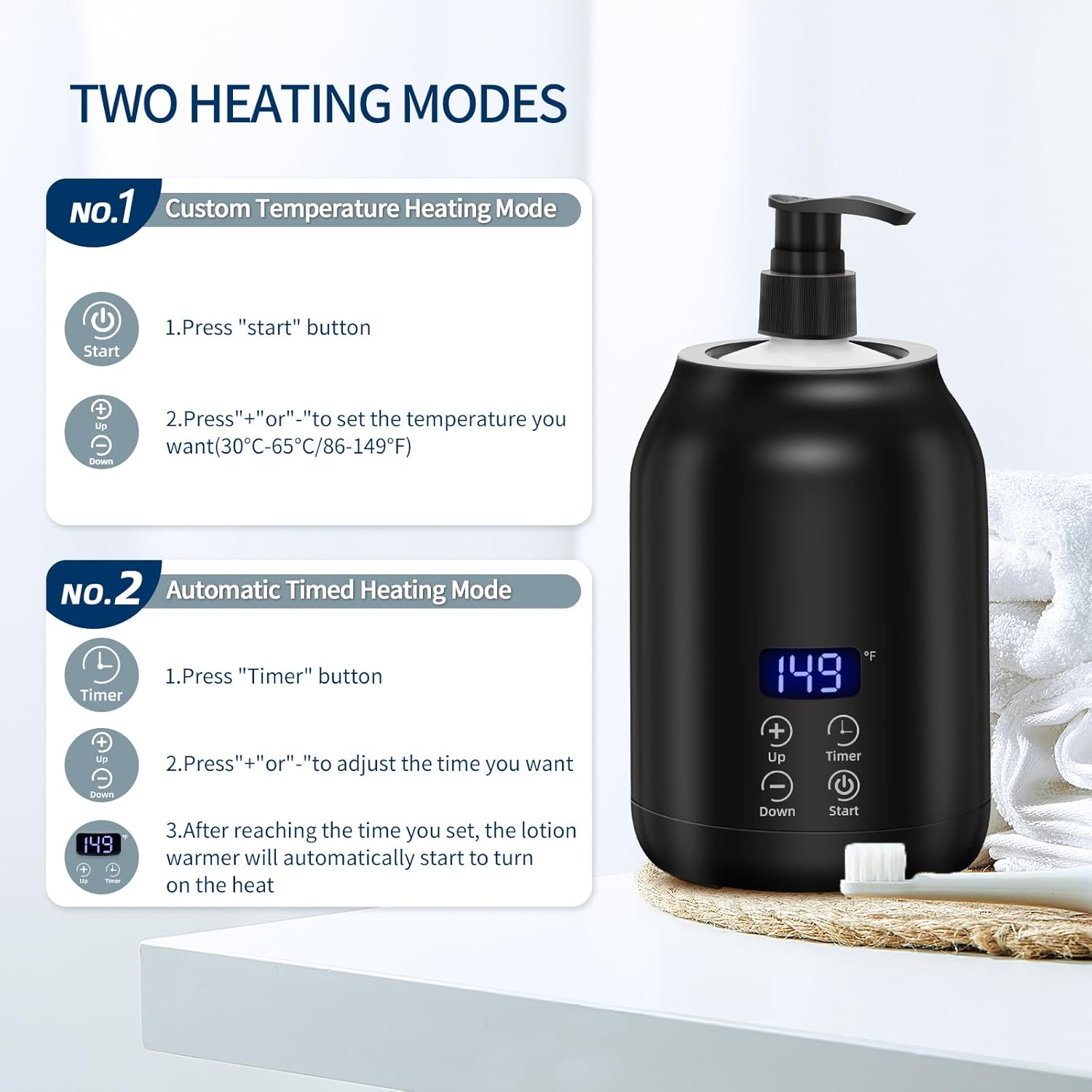 Massage Oil Warmer, Yofuly Electric Massage Oil Digital Heater with Two Oil Bottles, Portable Body Lotion Warmer Cream Heated Dispenser for SPA, Salon and Home Use, Black image number 3